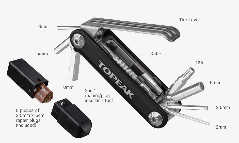 Multitool Topeak Tubi 11 COMBO, Fahrrad Werkzeug, Tubeless Reifen Reparatur, Mul