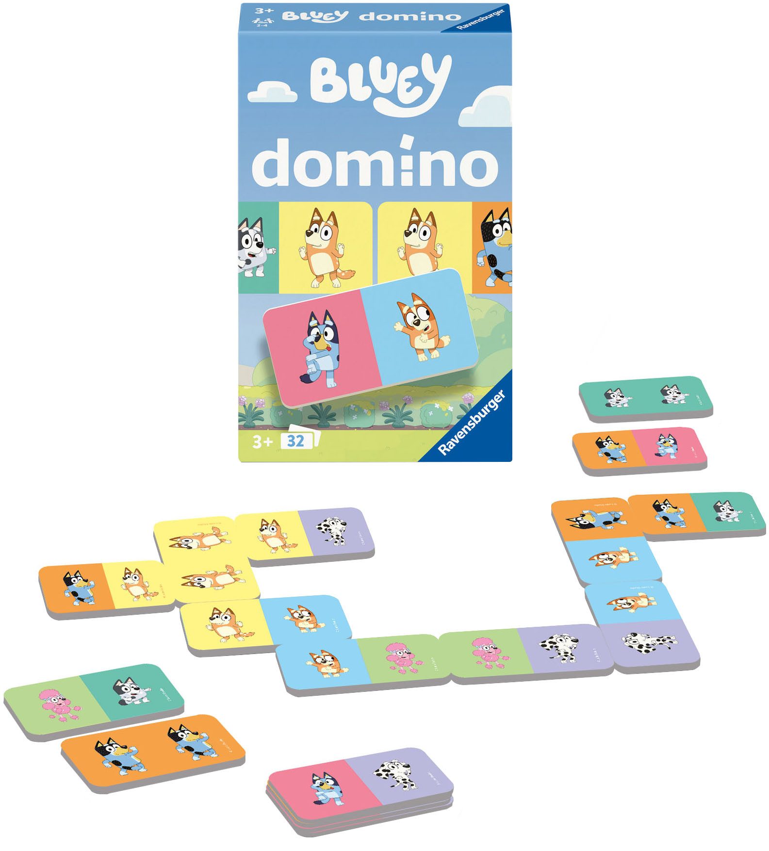 Ravensburger Spiel Bluey Domino, Reisespiel, Made in Europe
