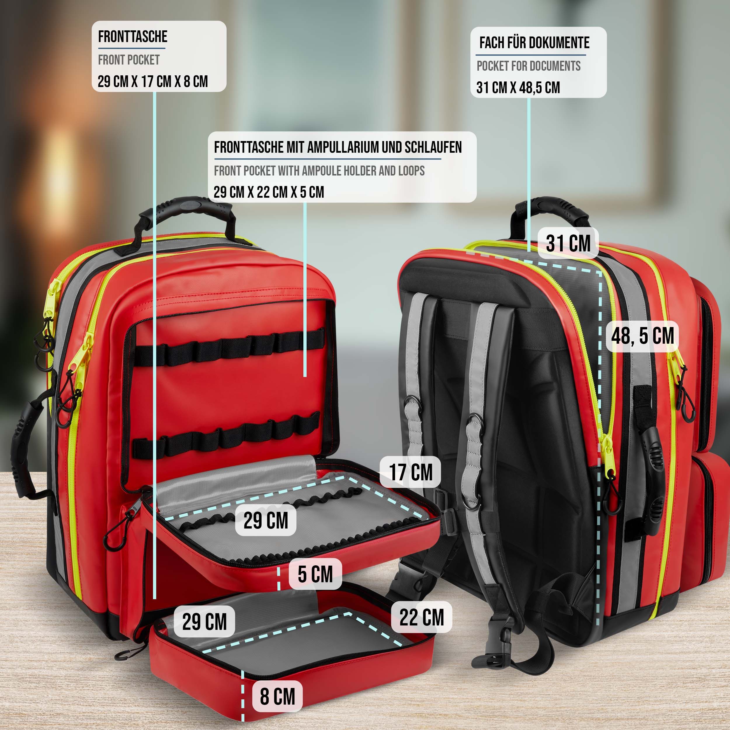 pulox Erste-Hilfe-Set Erste Hilfe Rucksack - Großer Notfallrucksack in Rot aus Plane