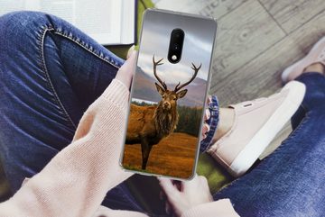MuchoWow Handyhülle Hirsche - Berge - Wasser - Landschaft - Tiere - Bäume, Phone Case, Handyhülle OnePlus 7, Silikon, Schutzhülle