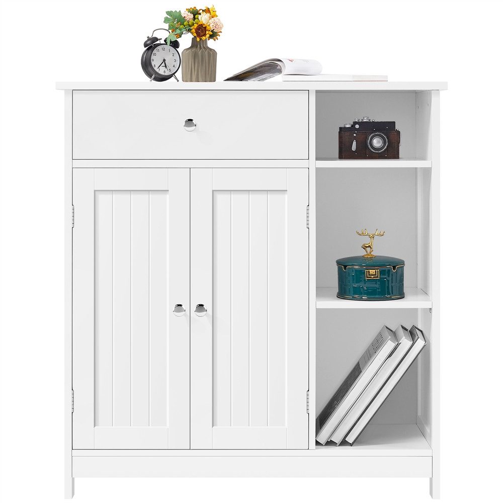 Yaheetech Badkommode Badezimmerschrank 75 x 30 x 80 cm, mit 1 Schublade & 6 Fächern mit verstellbaren Einlegeböden