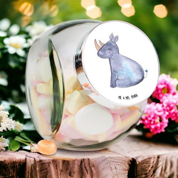 Mr. & Mrs. Panda Vorratsglas XL 2000ml Einhorn Nashorn - Weiß - Geschenk, Glasdose, Gewürzdose, Na, Premium Glas, (1-tlg), Vielseitig einsetzbar