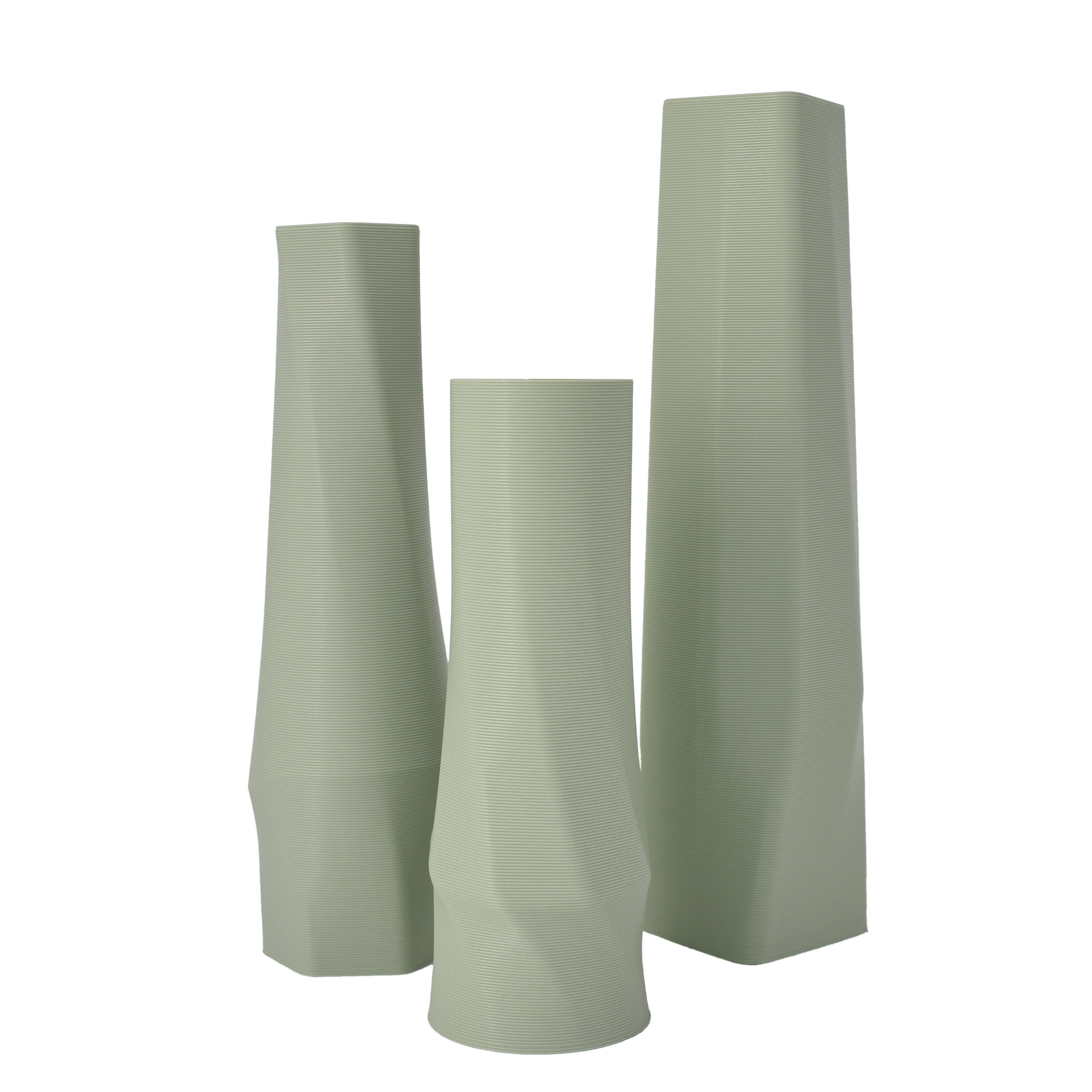 Shapes - Decorations Dekovase geometrio. (basic), 3D Vasen, 3er Set, 3D Dekovase, 100% 3D-Druck (3er Spar-Set, 3 Vasen in verschiedenen Größen), Wasserdicht; Leichte Struktur innerhalb des Materials (Rillung) Mintgrün