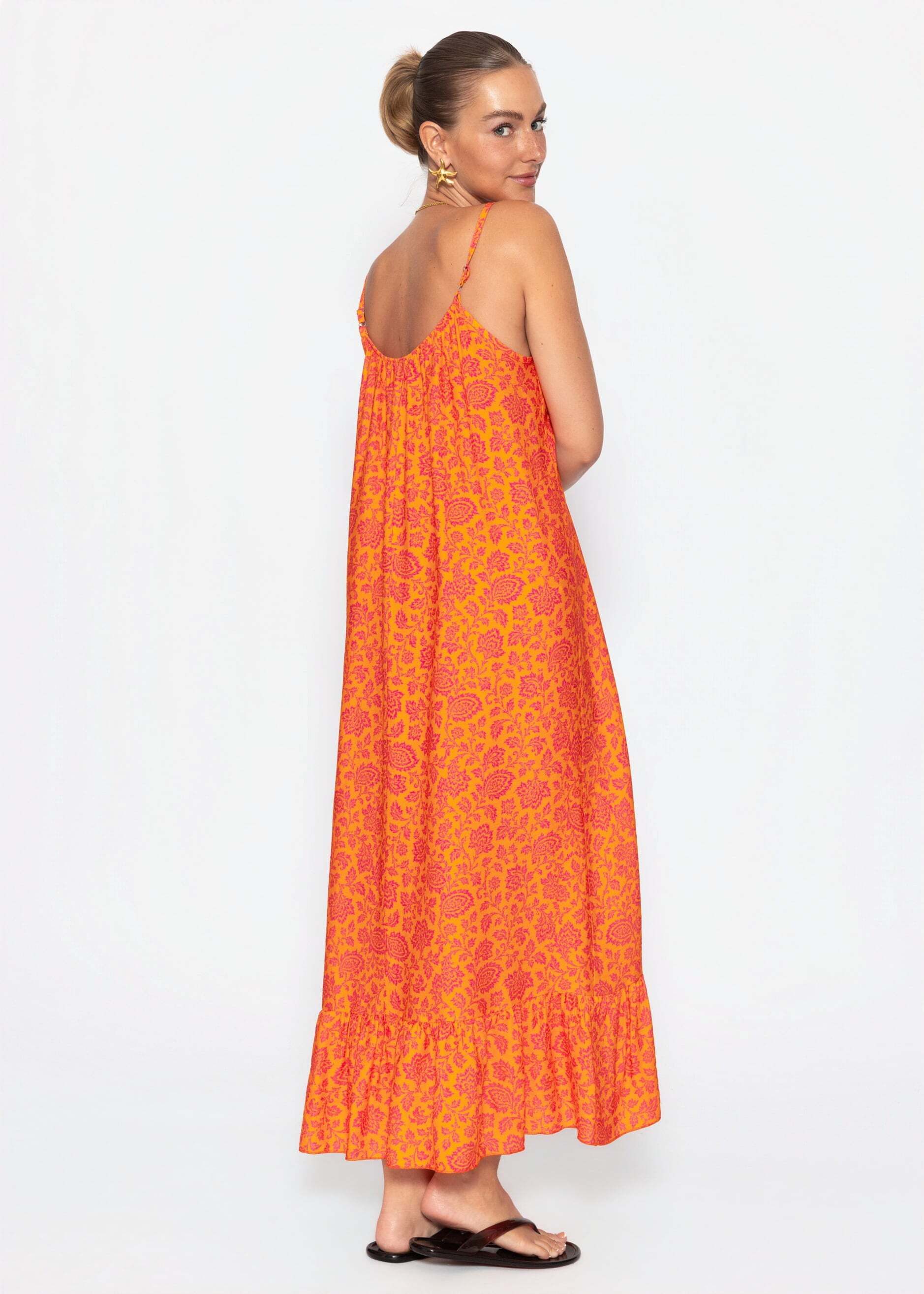 SASSYCLASSY Maxikleid Maxikleid mit Blumenmuster für Damen Luftiges Trägerkleid mit Volantabschluss und V-Ausschnitt – Bild 5 von 5