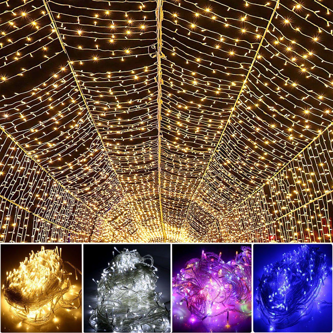 LETGOSPT LED-Lichterkette 200 LEDs Lichterkette mit 8 Modi Weihnachtslichter bunt