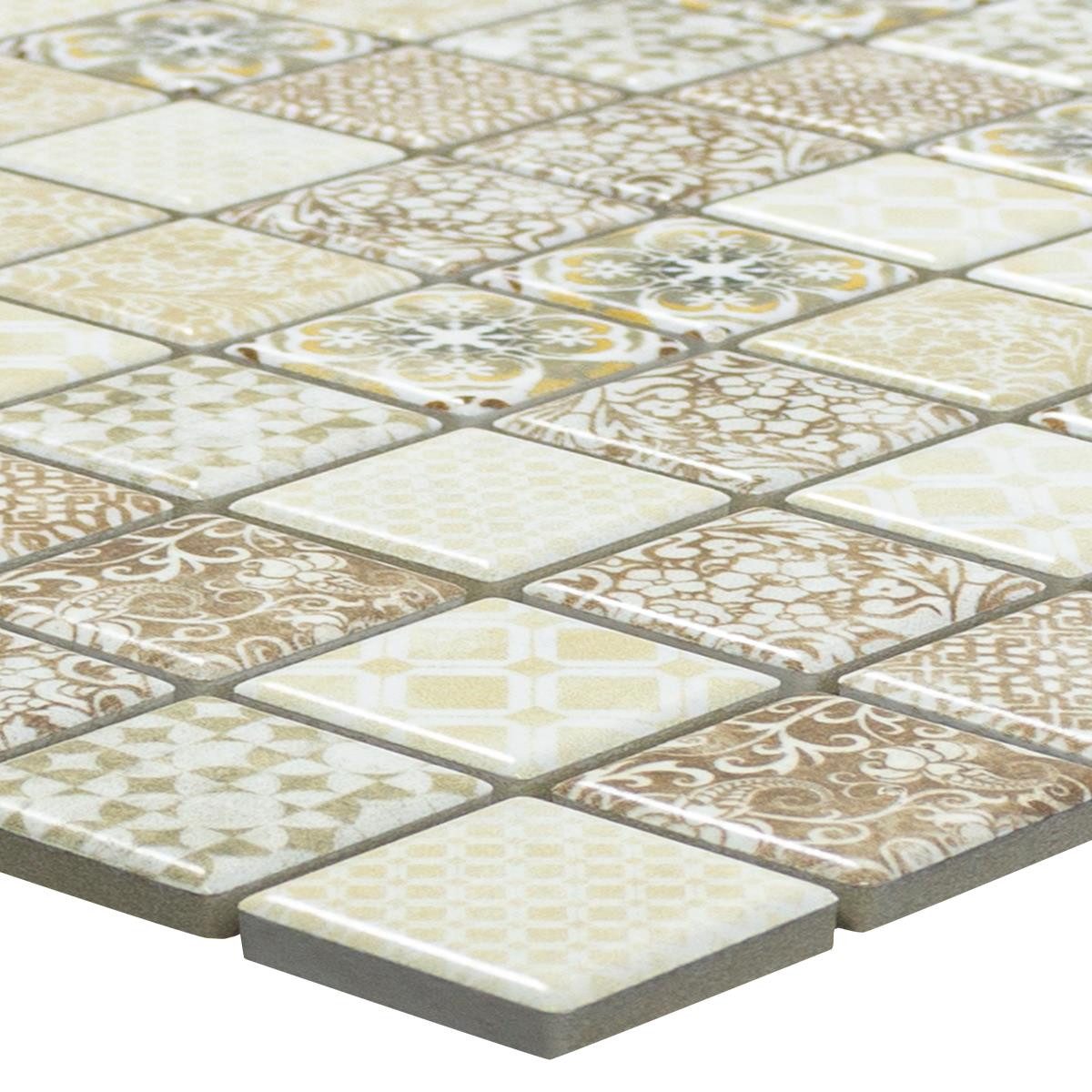 Mosafil Mosaikfliesen Keramikmosaik Fliesen Fiorenza Retrooptik, Keramik 29.700x29.700, beige, Verlegefertig auf ein Netz geklebt - Frostsicher - Wasserdicht -