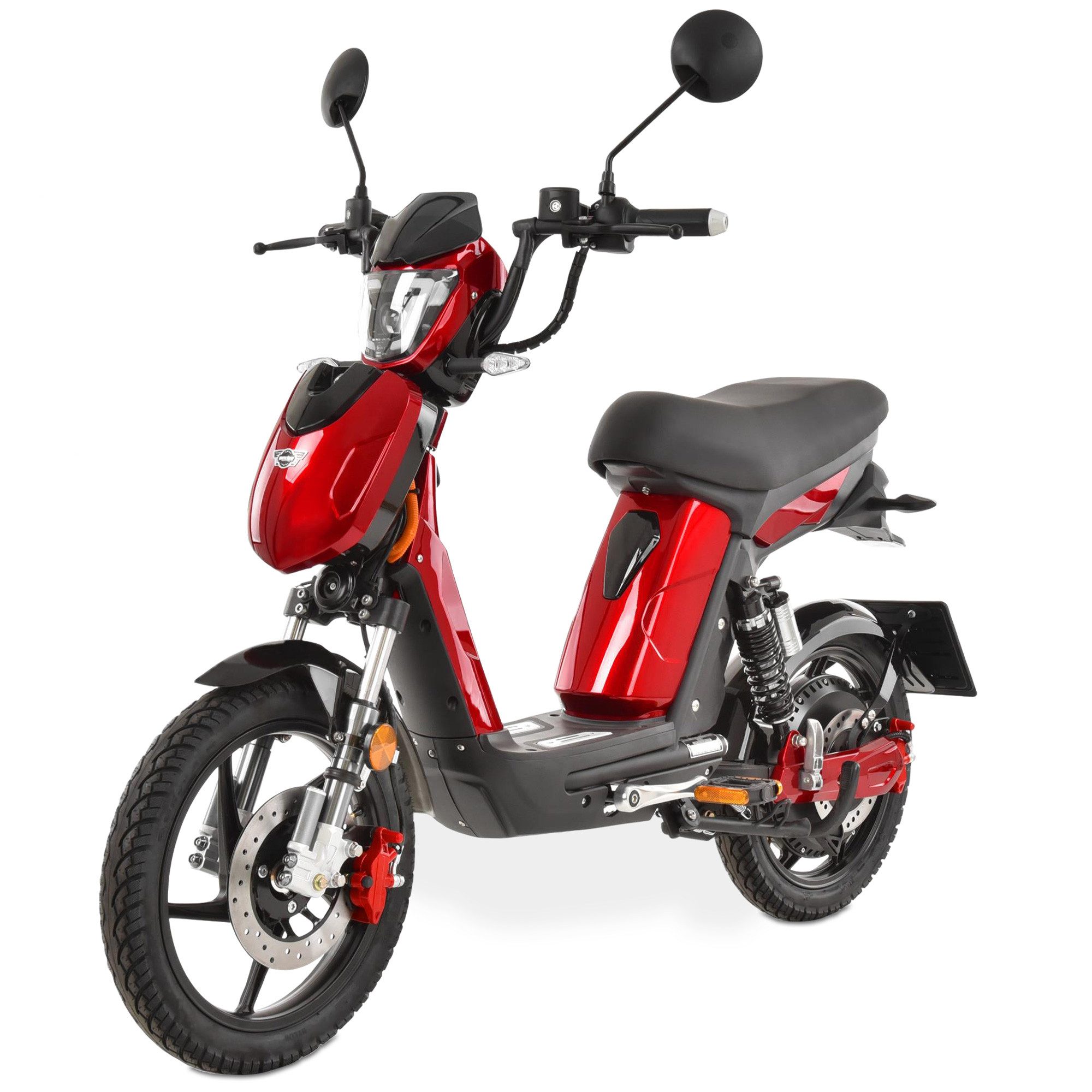 Hecht E-Mofaroller BETIS RED 48V Akku entnehmbar 40 km Reichweite Scheibenbremsen, 900 W, 45 km/h, Pedalantrieb, Gasdruckfederung, Funkschlüssel, Staufach