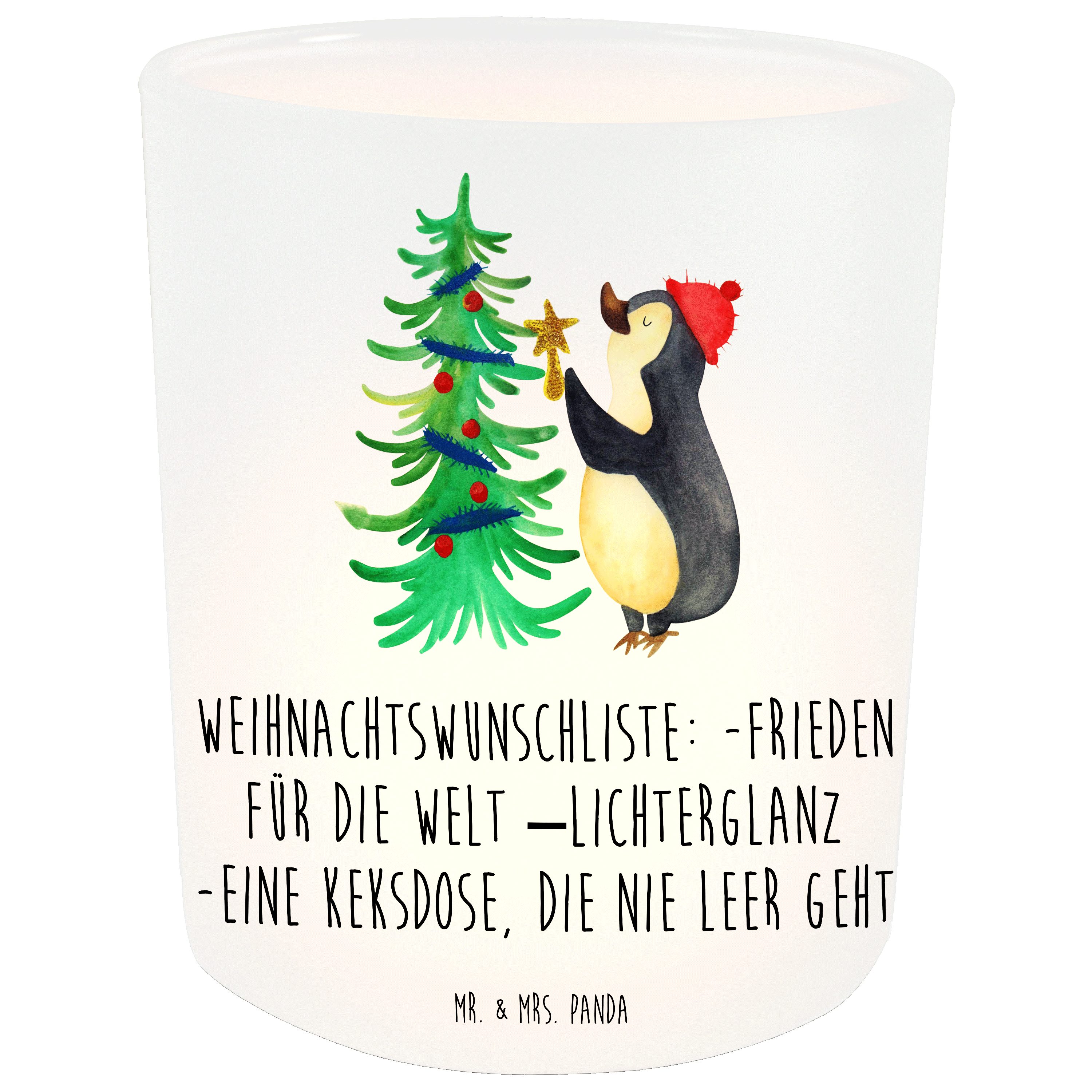 Mr. & Mrs. Panda Windlicht Pinguin Weihnachtsbaum - Transparent - Geschenk, Winter, Teelichter, (1 St)