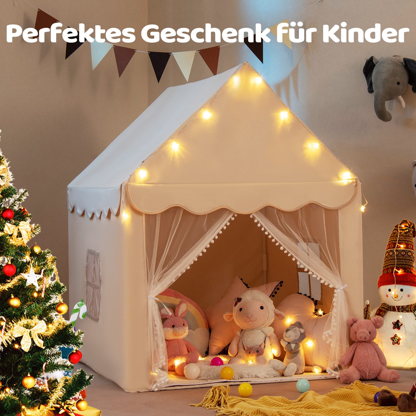 COSTWAY Spielzelt Spielhaus mit LED & Matte, 105 x 121 x 136cm, Outdoor günstig online kaufen