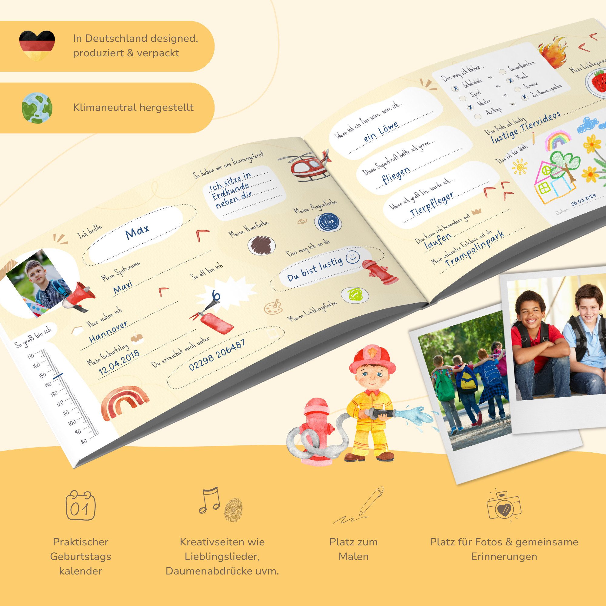 MeinBaby123® Tagebuch Freundebuch für Kinder, Freundschaftsalbum, Freundealbum Kindergarten und Schule, Freundschaftsbuch Hardcover
