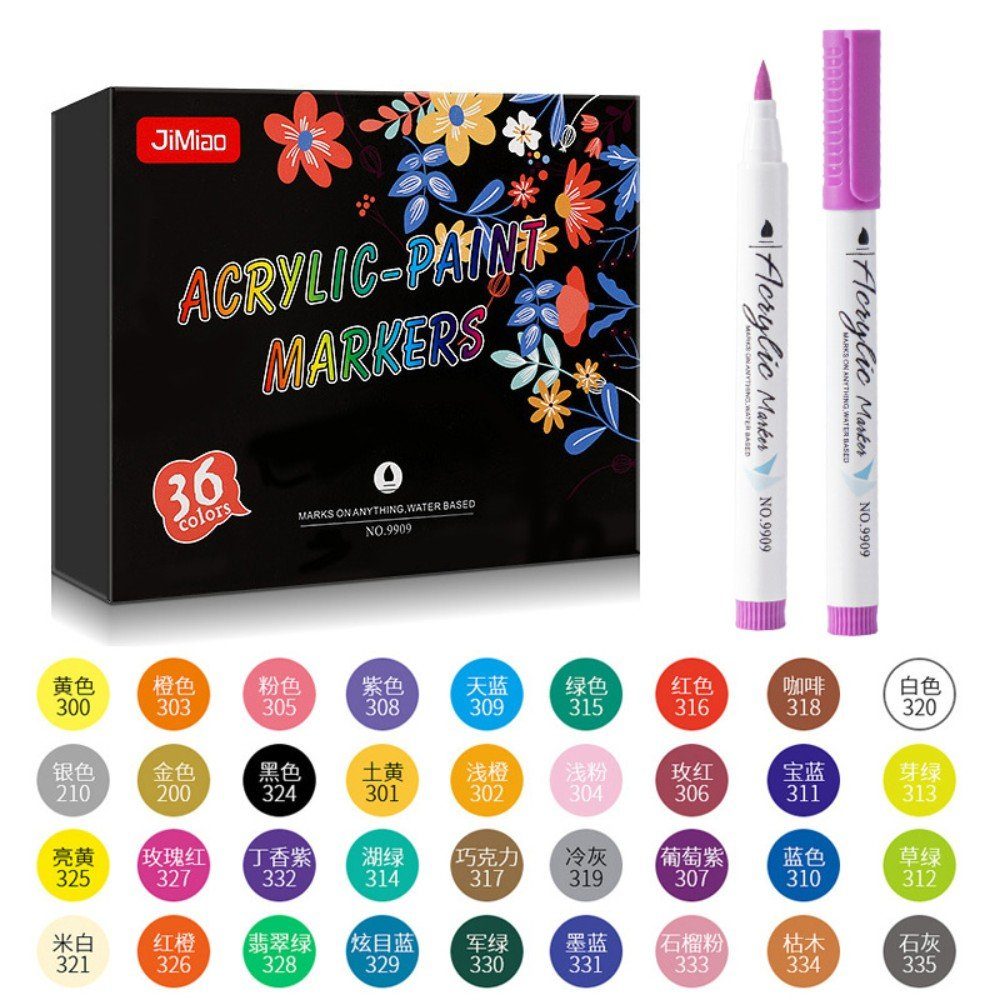 (Set, Metallic Spitze)Marker Acryl-Marker, 1-6mm Feiner Marker autolock 36 Farben Marker,