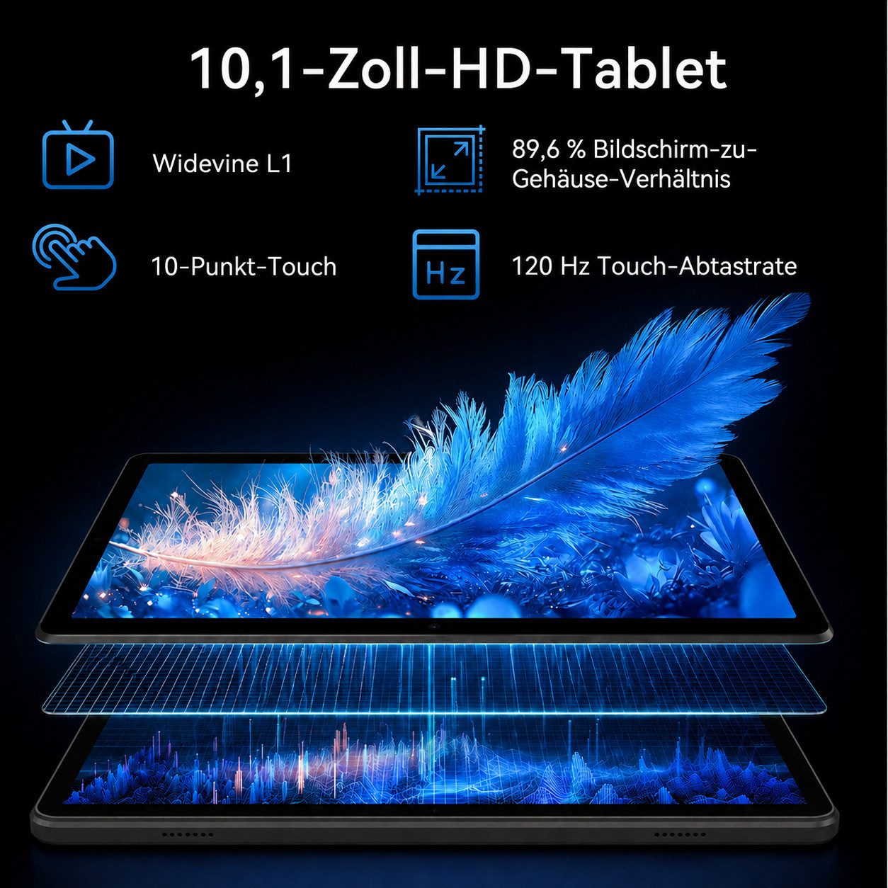KINGRID 10" 4G LTE W8 Tablet Android 16 mit Tastatur/Stift/Maus/Kopfhörer Tablet (10.1", 128 GB, Android16, 4G(LTE), 6000mAh, Gemini AI 4.0, 5G WiFi, Widevine L – Bild 3 von 5