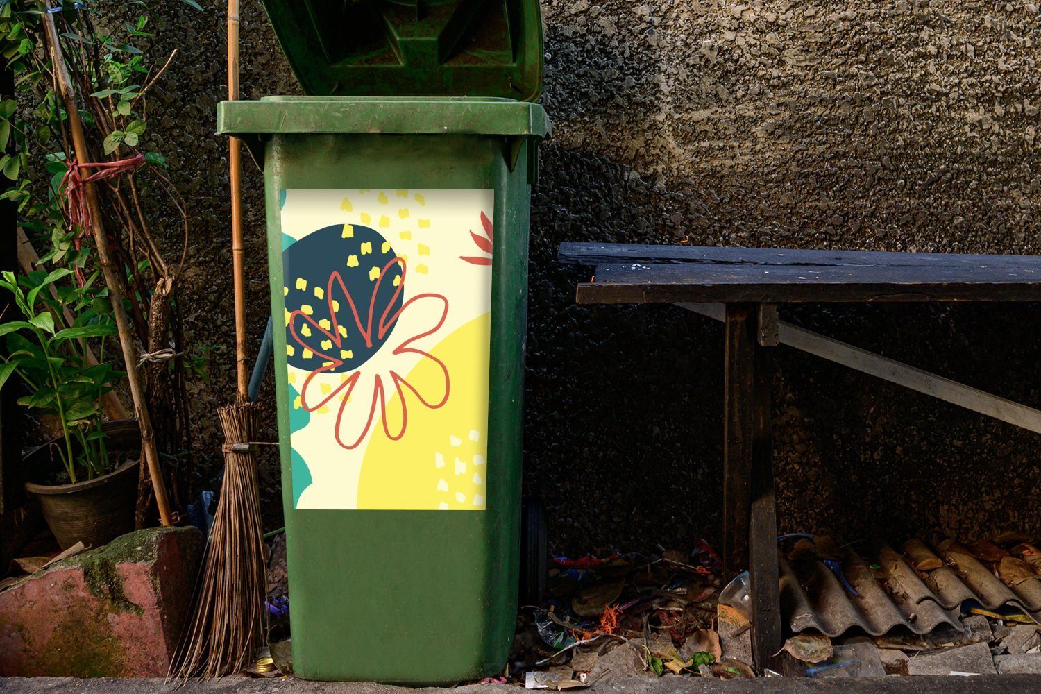 Sommer St), (1 Mülleimer-aufkleber, MuchoWow - Sticker, Abfalbehälter Pastell Wandsticker - Container, Blume Mülltonne,