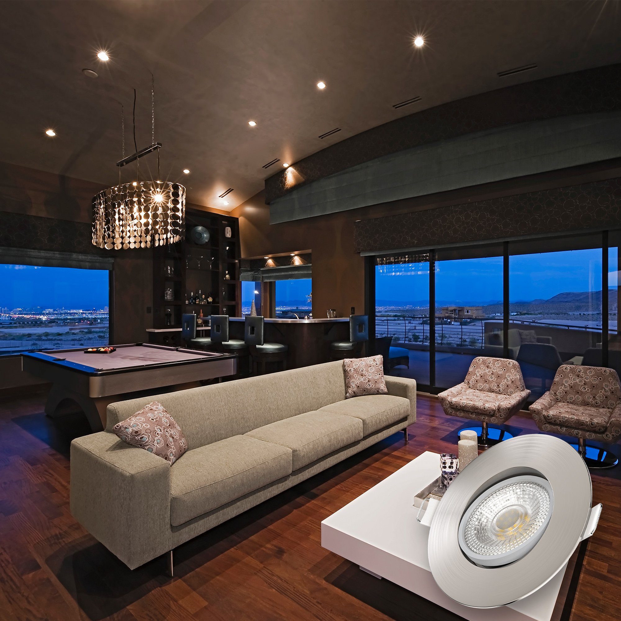 B.K.Licht LED Einbauleuchte 3er Set Einbaustrahler, Schwenkbar, Deckenspots, flache Spots, LED fest integriert, Warmweiß, 3.000K, 480Lm, 4,9W, Kunststoff, 9 x 2,4 cm, Nickel