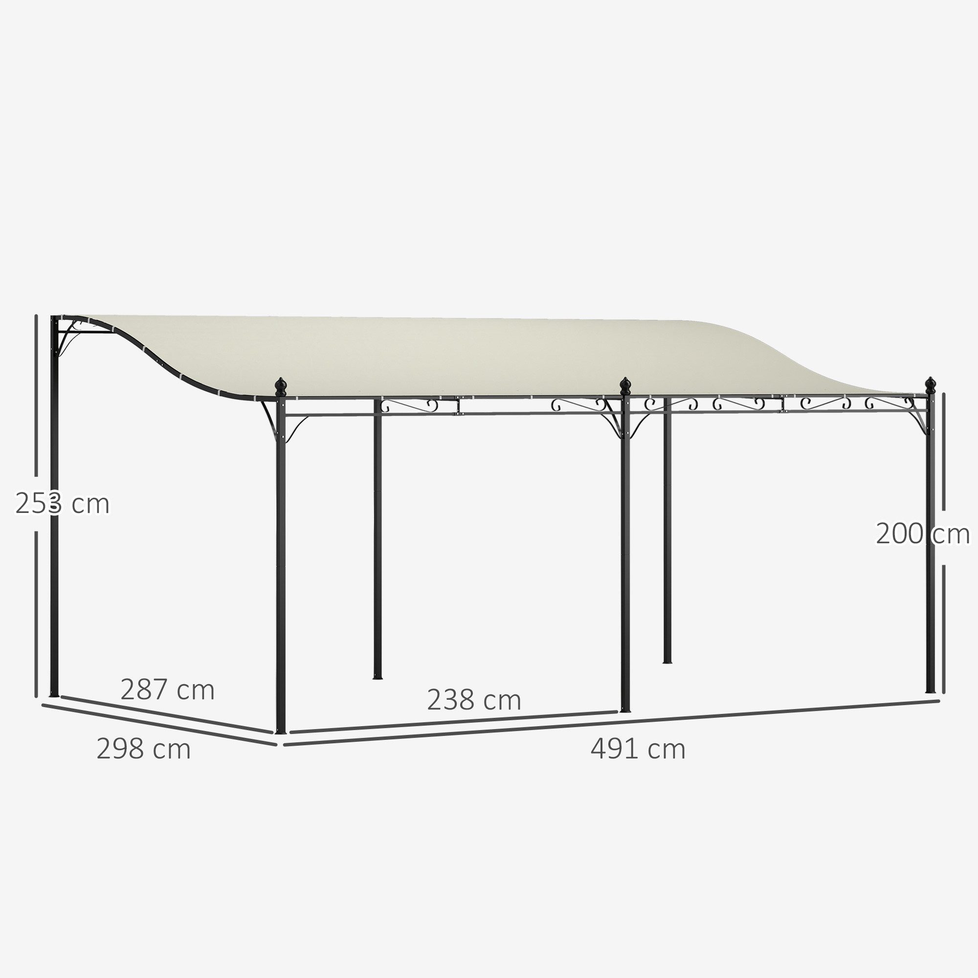 Outsunny Pavillon Anbaupavillon Pergola mit Dach, Wasserabweisend Pavillon Vordach, mit 0 Seitenteilen, (Pergola mit Dach, Anbaupavillon), Sonnenschutz für Terrasse Garten ca. 3x5x2,5 m Cremeweiß