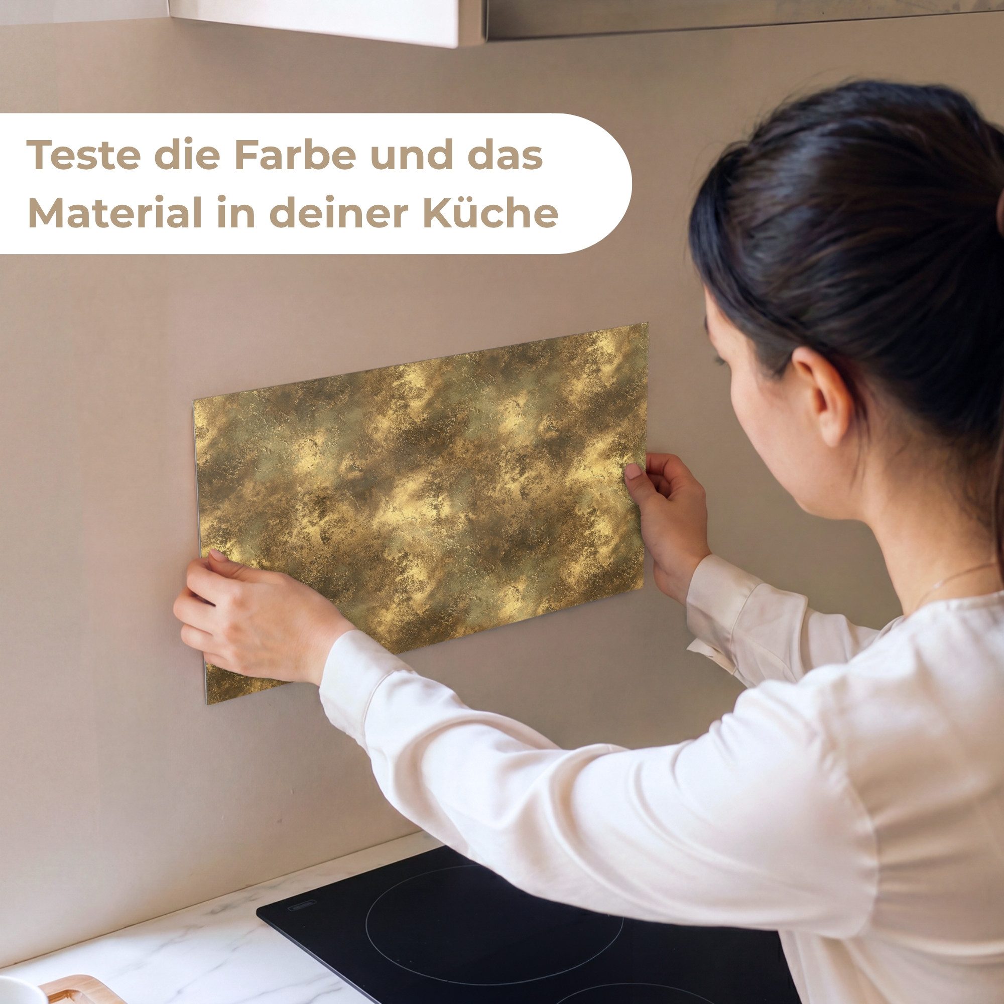 KitchenYeah Küchenrückwand Muster selbstklebend (keine Folie) Antik - Metallic-Look - Gold, (1-tlg), Spritzschutz, Küche, Rückwand, Küchenwand, Küchenfront, 30x20 cm