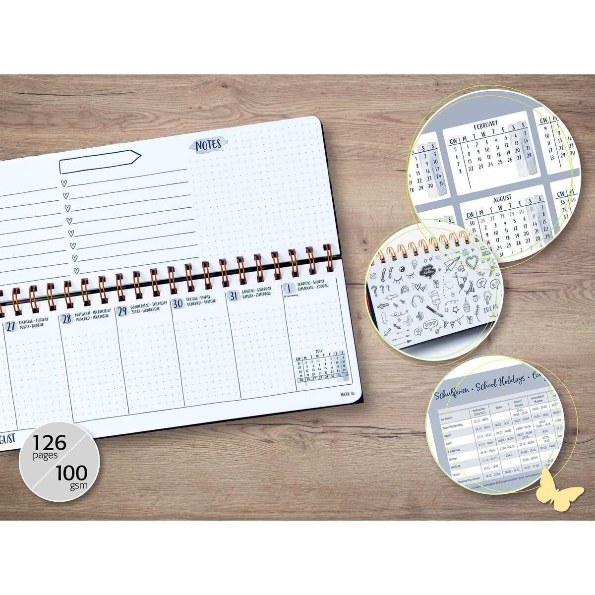 Sigel Schreibtischkalender Tischkalender Jolie 2027 Hardcover 1/2 A4 quer Black Magnolia 126 Seit