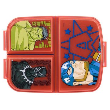 MARVEL Lunchbox Marvel Avengers Kinder Set 4tlg, (4-tlg), 3 Kammern Brotdose Alu-Trinkflasche Besteck