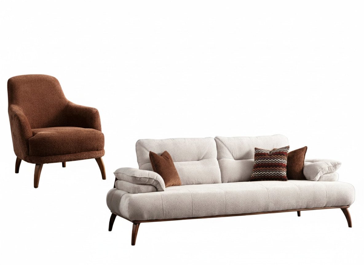 Villa Möbel Polstergarnitur Almond, (Set, Set besteht aus: 2 Sitzer+Sessel), mit Relax-/Bettfunktion durch verstellbare Rückenlehne und Armlehne