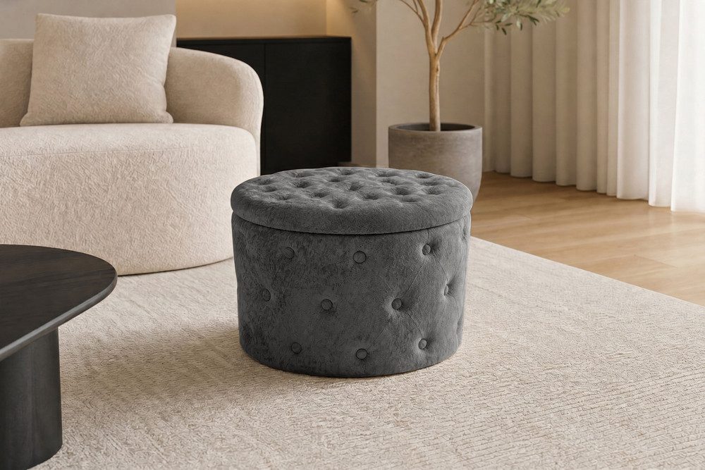 riess-ambiente Sitzhocker MODERN BAROCK 60cm grau - Bouclé, m. Stauraum, Barock, multifunktional (Einzelartikel, 1 St), Eleganter Sitz - ideal für Ankleide, Flur, Wohnzimmer & Garderobe