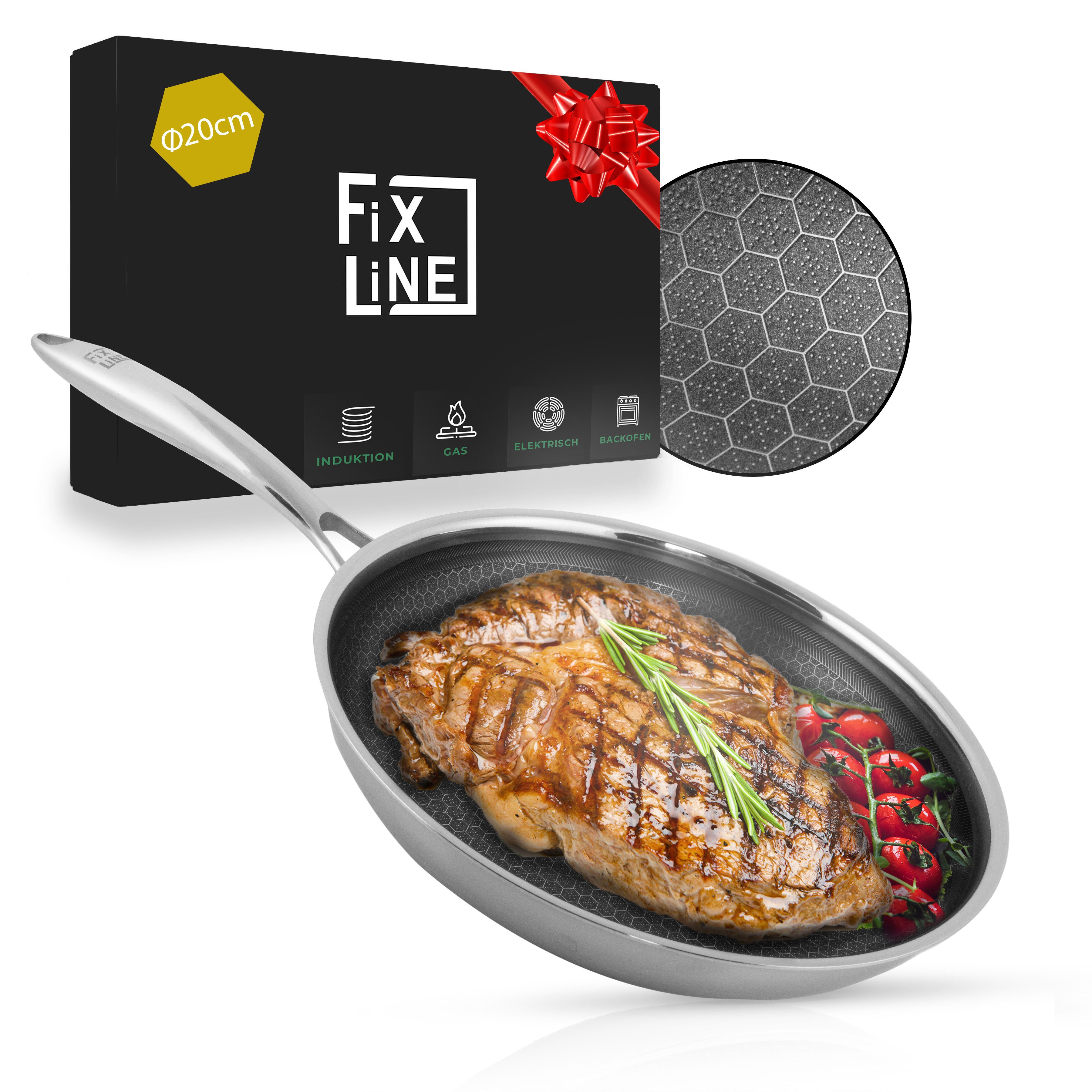 FIXLINE Bratpfanne ORIGINAL MR. FIX WABENPFANNE Kratzfeste Beschichtung Induktion Profi, Edelstahl (Einzel, 28/24/20cm), Edelstahlpfanne, Wabenpfannen, Pfanne mit Wabennetz, Pfannen