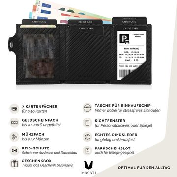 MAGATI Geldbörse aus Leder mit Münzfach Reißverschluss, bis zu 10 Karten, RFID-Schutz (mit Geschenkverpackung), Einkaufswagenchip-Fach, klein Wallet, Portemonnaie für Herren & Damen