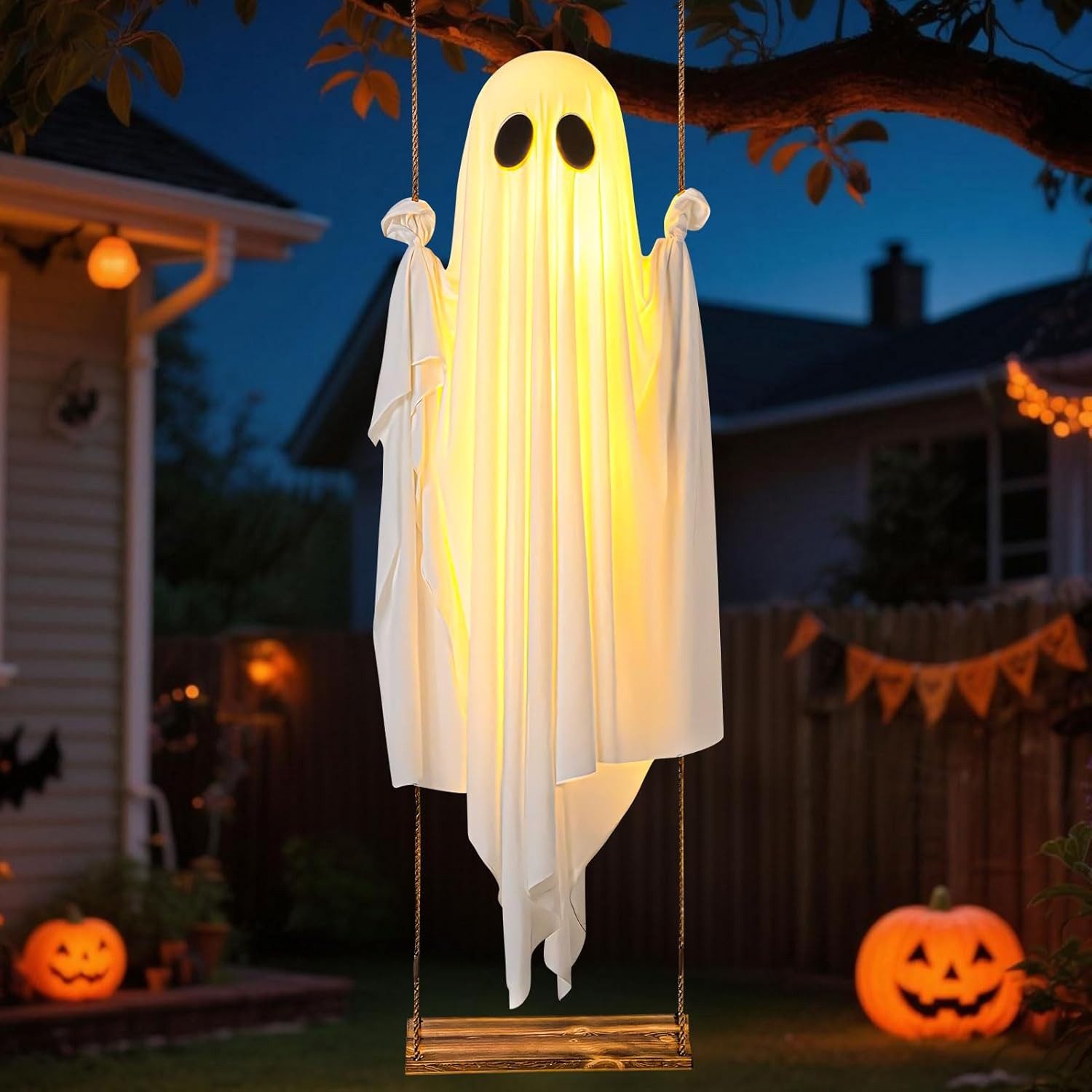 FELIXLEO Dekohänger 100CM Halloween DekoGeist Hängend mit Lichterkette, Geister Dekoration (1 St)