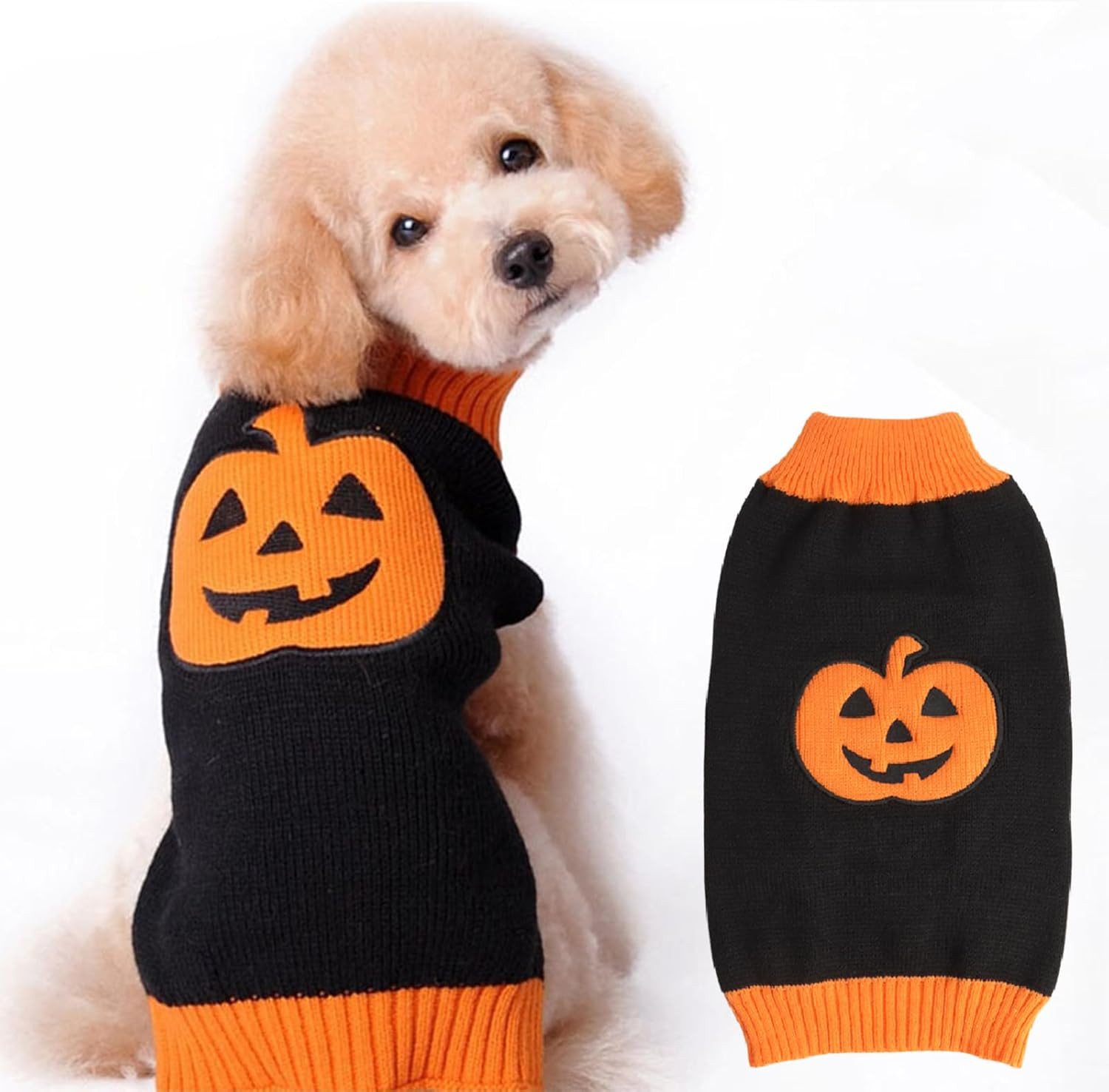 FELIXLEO Hundekostüm Hundepullover Halloween Kostüm, Kürbis Pullover für Hunde, Schwarz M