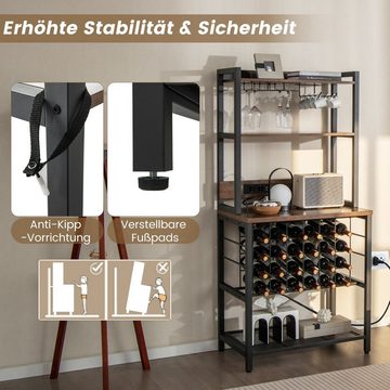 COSTWAY Weinregal, Küchenregal mit Arbeitsplatte, Ablagen & Steckdosen Metall