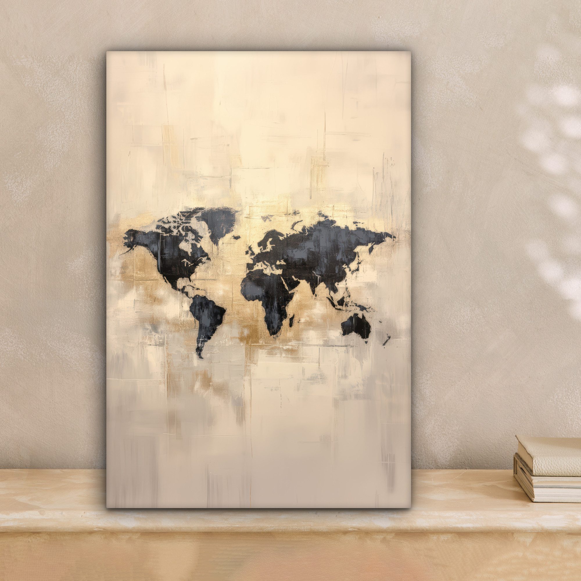 OneMillionCanvasses® Leinwandbild Weltkarte - Gold - Schwarz - Abstrakt, Fotodruck (1 St), Leinwand Canvas Wandbild, Wanddekoration 20x30 cm