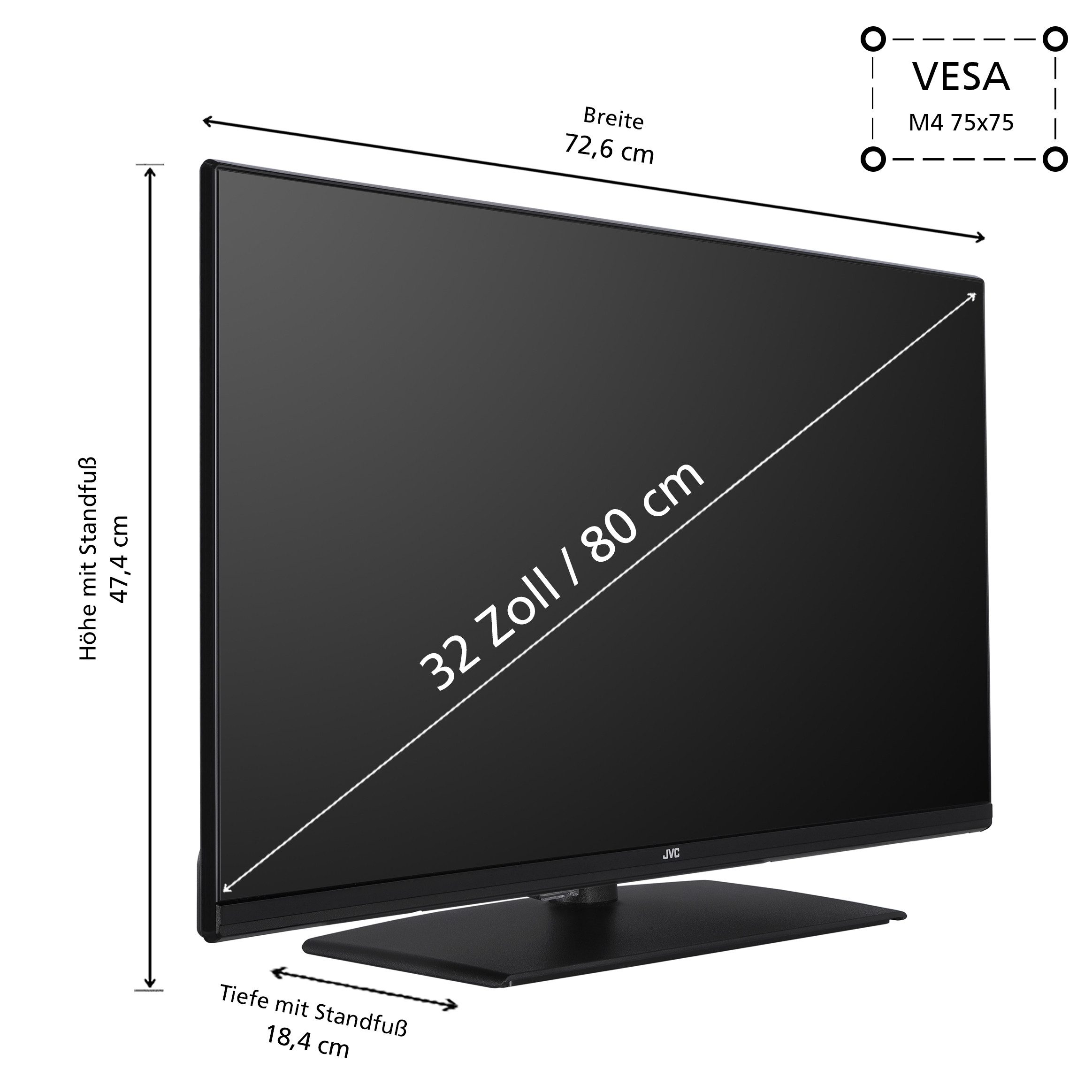 JVC LT-32VF5355 LCD-LED Fernseher (80 cm/32 Zoll, Full HD, Smart TV powered by TiVo, Smart TV powered by TiVo, HDR, Triple-Tuner, 6 Monate HD+ inkl)
