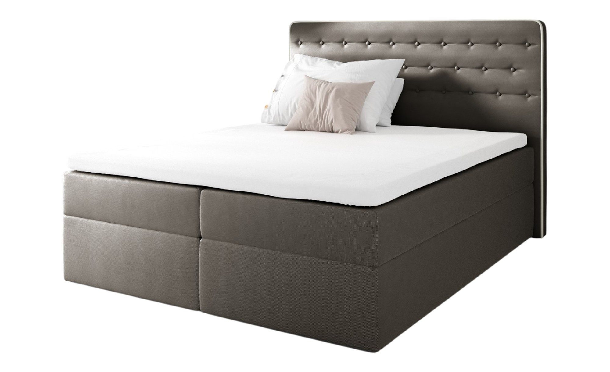 Fun Möbel Boxbett Schlafzimmerbett MARCA in Stoff (Gepolstertes Kopfteil und gepolsterte Bettkästen, Inkl. Bettkasten), Inkl. Topper