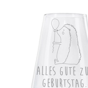 Mr. & Mrs. Panda Weißweinglas Igel mit Luftballon - Transparent - Geschenk, Weißweinglas, lustige S, Premium Glas, Einzigartig graviert