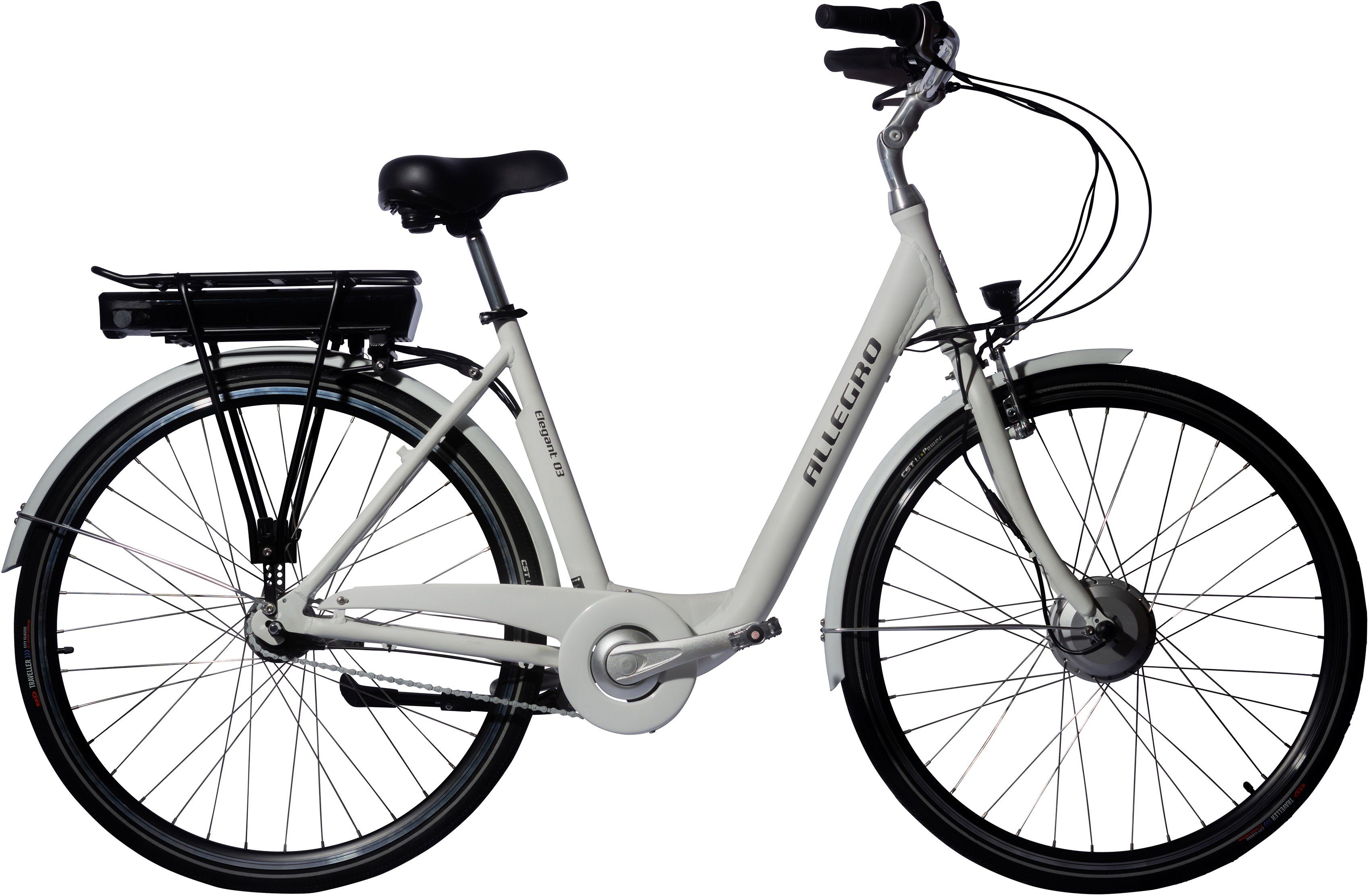 ALLEGRO E-Bike Elegant 03 White, 7 Gang Shimano Nexus Schaltwerk,  Nabenschaltung, Frontmotor, 374 Wh Akku