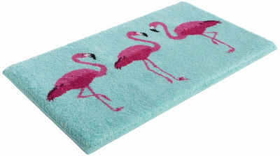 Badematte Flamingos Grund, Höhe 20 mm, rutschhemmend beschichtet, fußbodenheizungsgeeignet, Kunstfaser, rechteckig