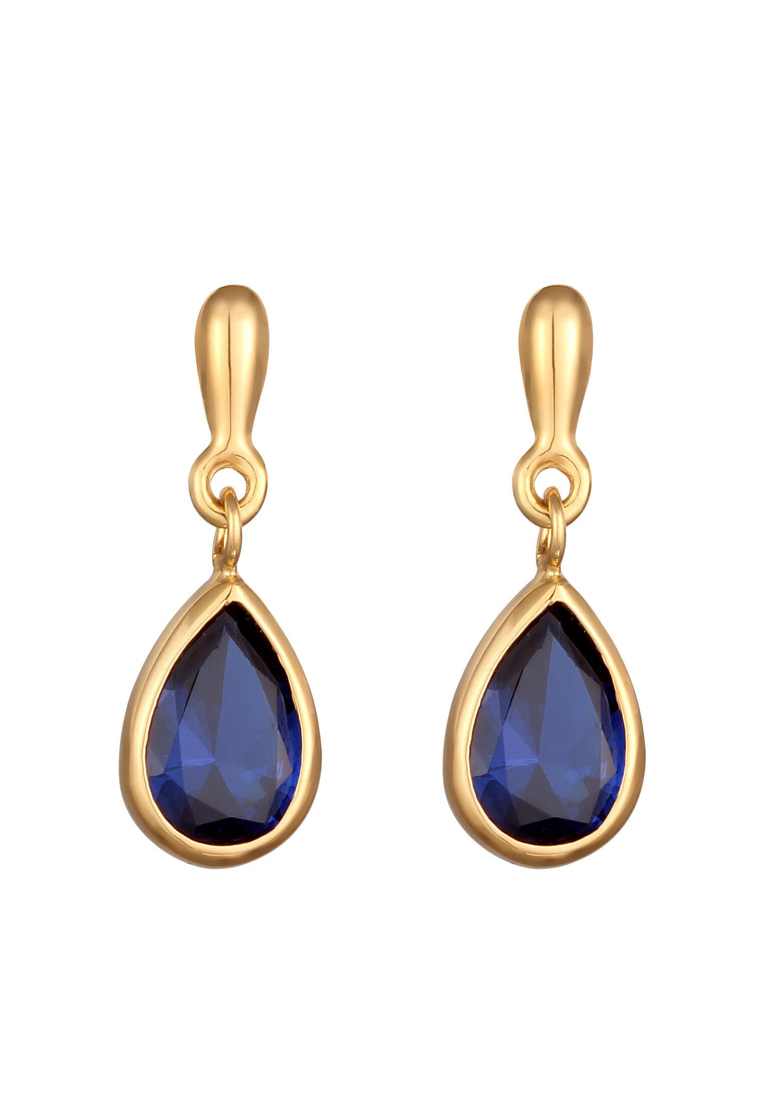 Elli Premium Paar Ohrstecker Ohrstecker Tropfen Synthetischer Saphir 925 Sterling Silber vergoldet, Tropfen