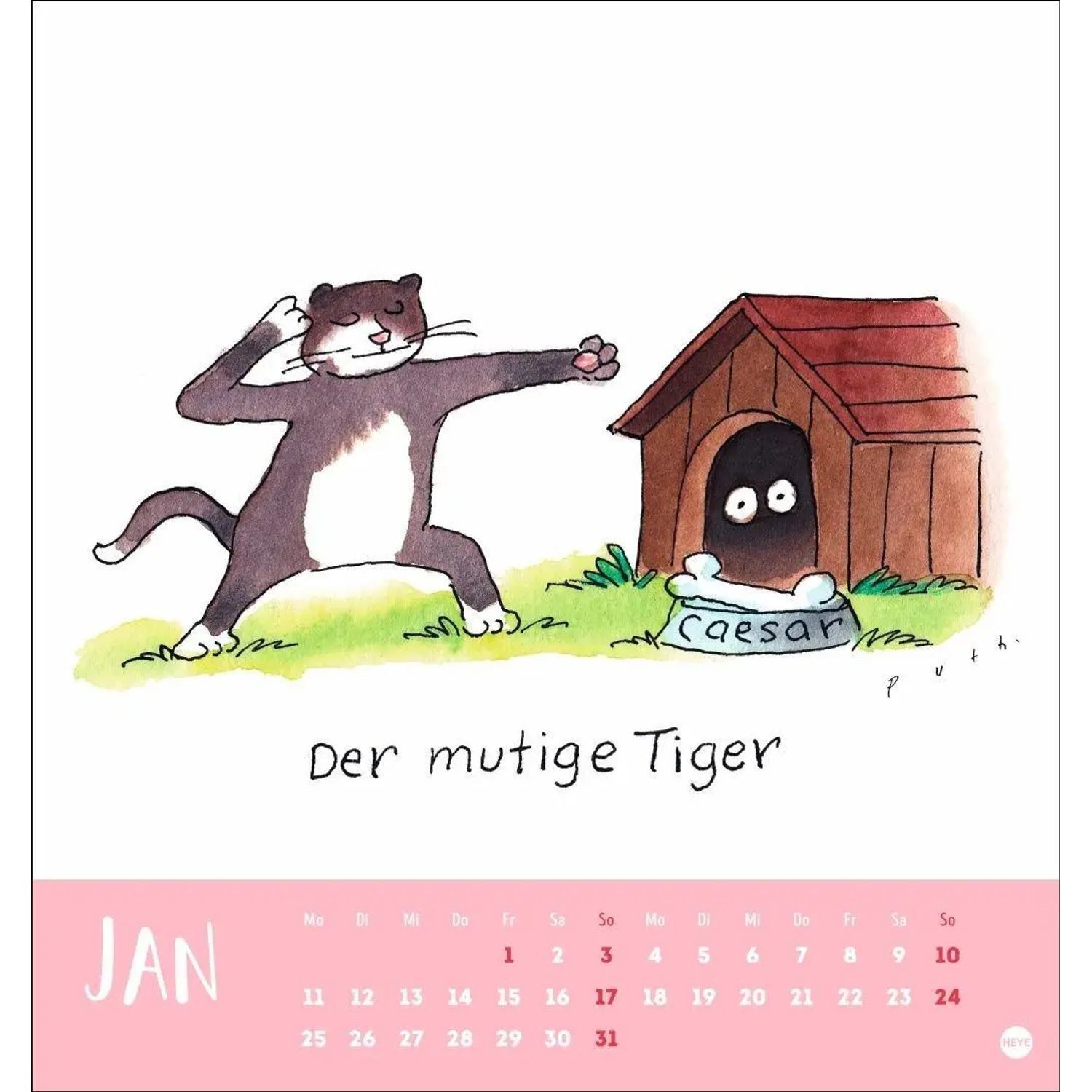 HEYE Monatskalender Puth Yoga für die Katz Postkartenkalender 2027