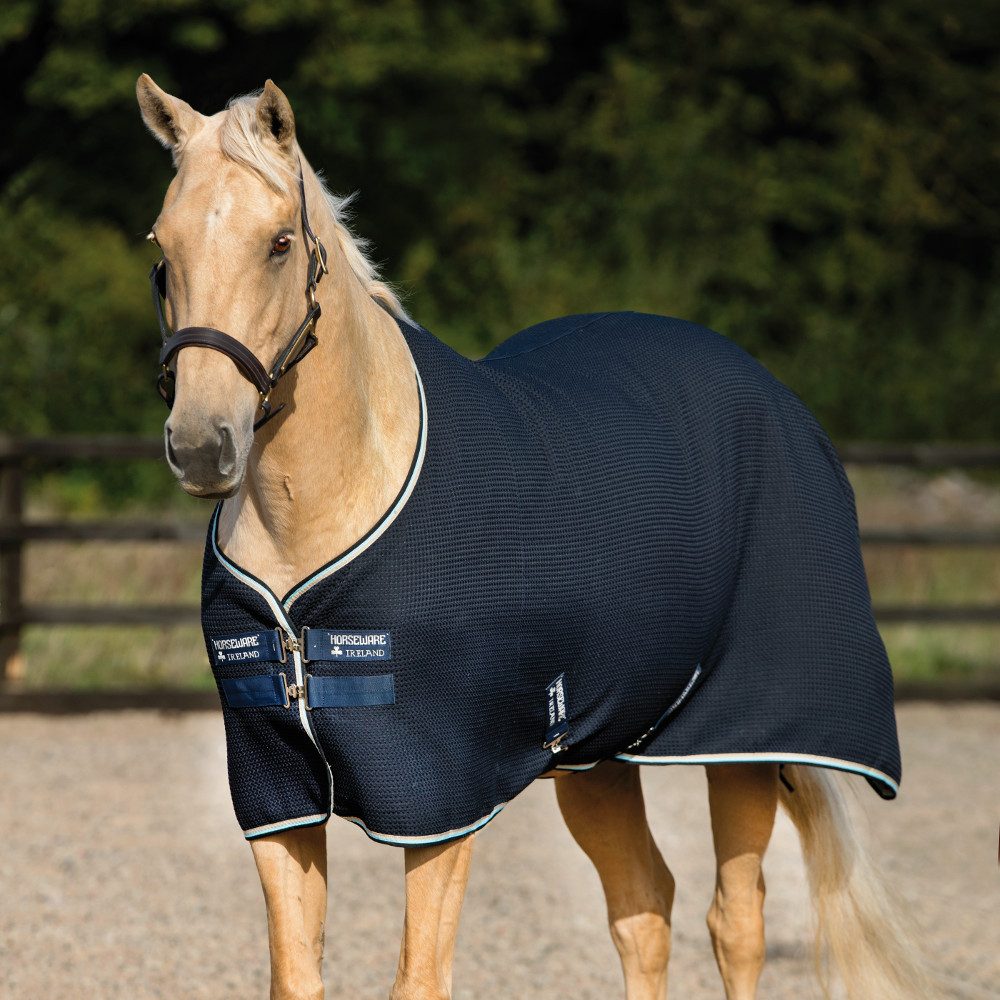 Horseware Pferde-Abschwitzdecke Horseware Rambo Techni Waffle Cooler - Navy/Beige