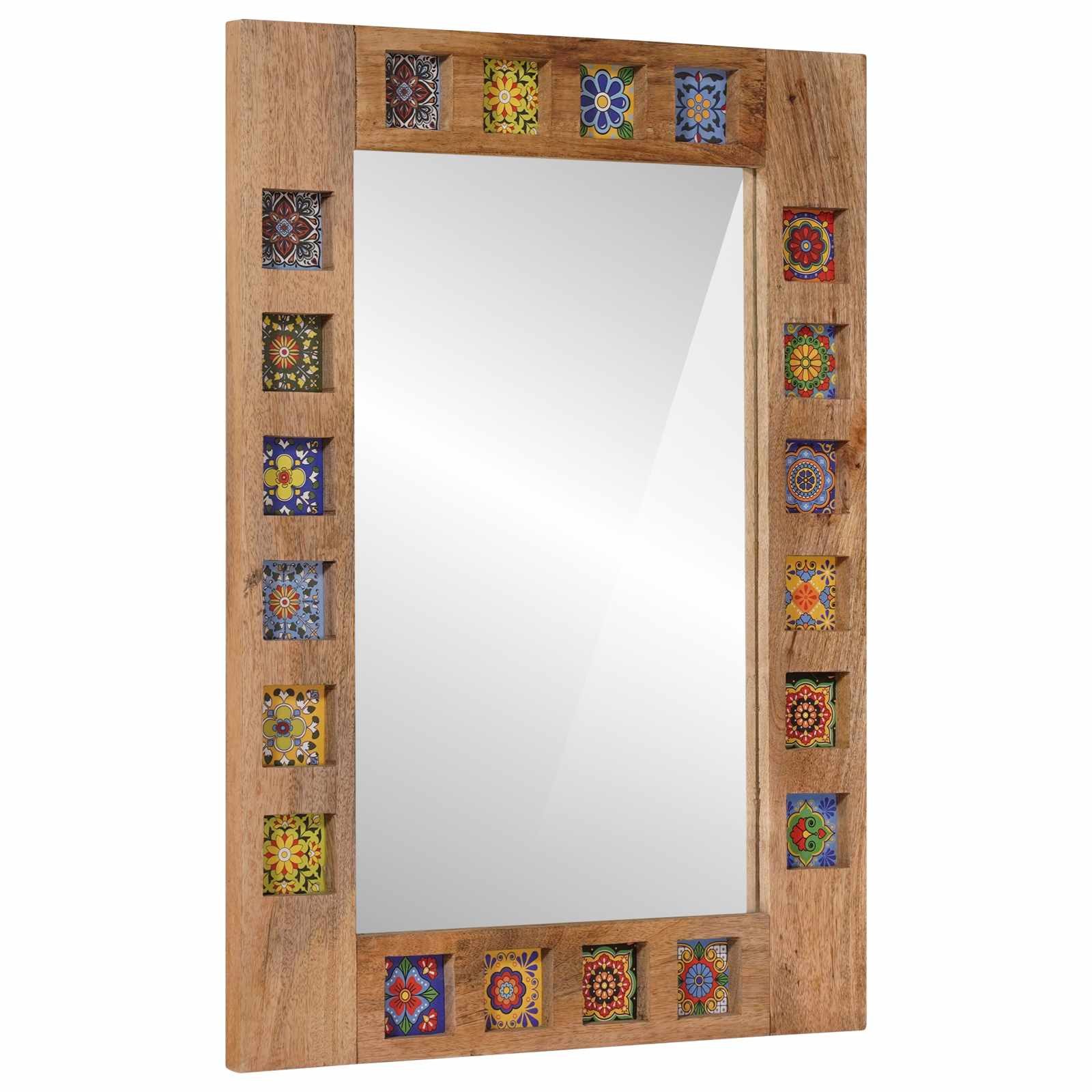 vidaXL Badezimmer-Set Badezimmer Spiegel Natur 50 x 70 x 3 cm Massivholz, (1-St)