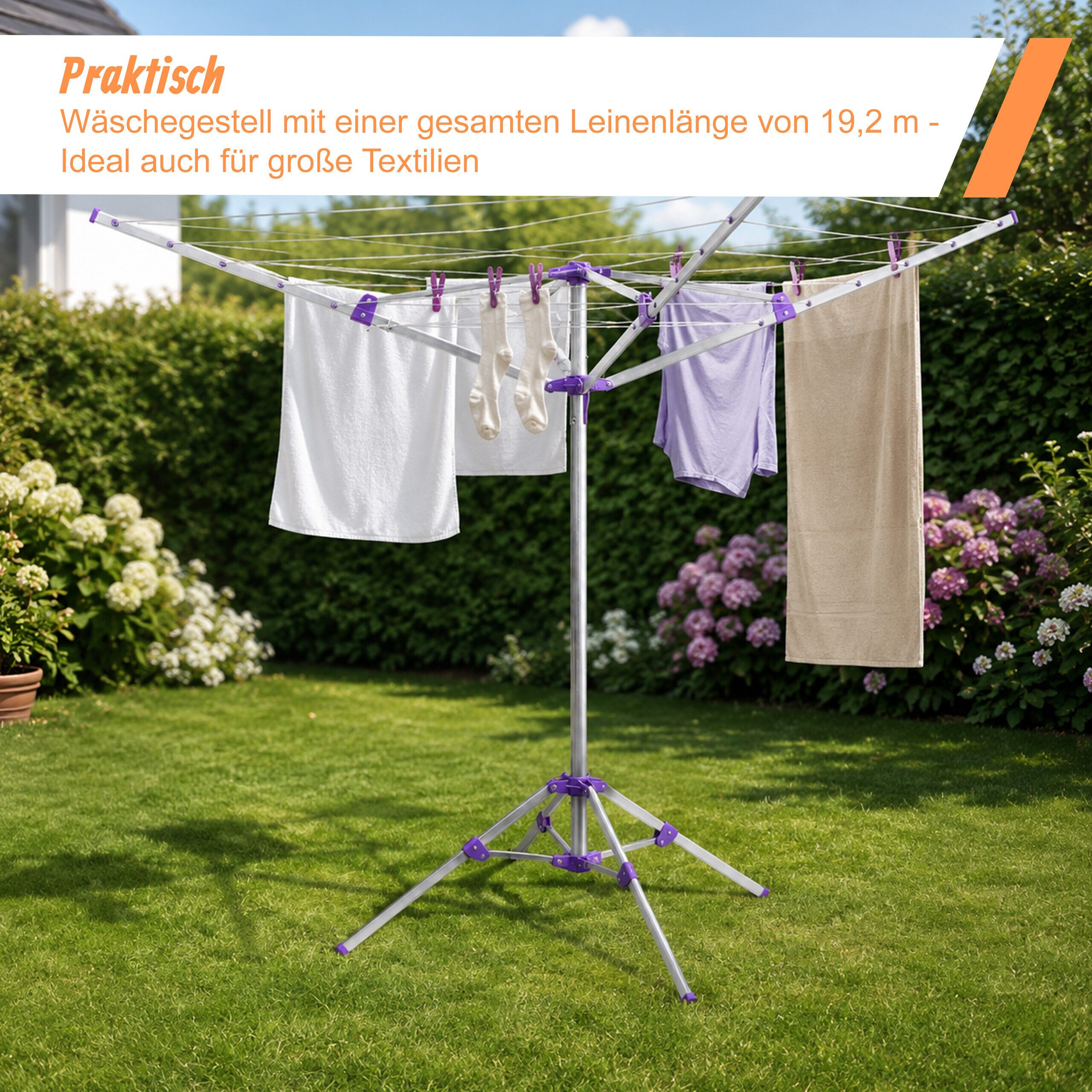 relaxdays Wäschespinne 19 m Leine mit Standfuß – Bild 2 von 5
