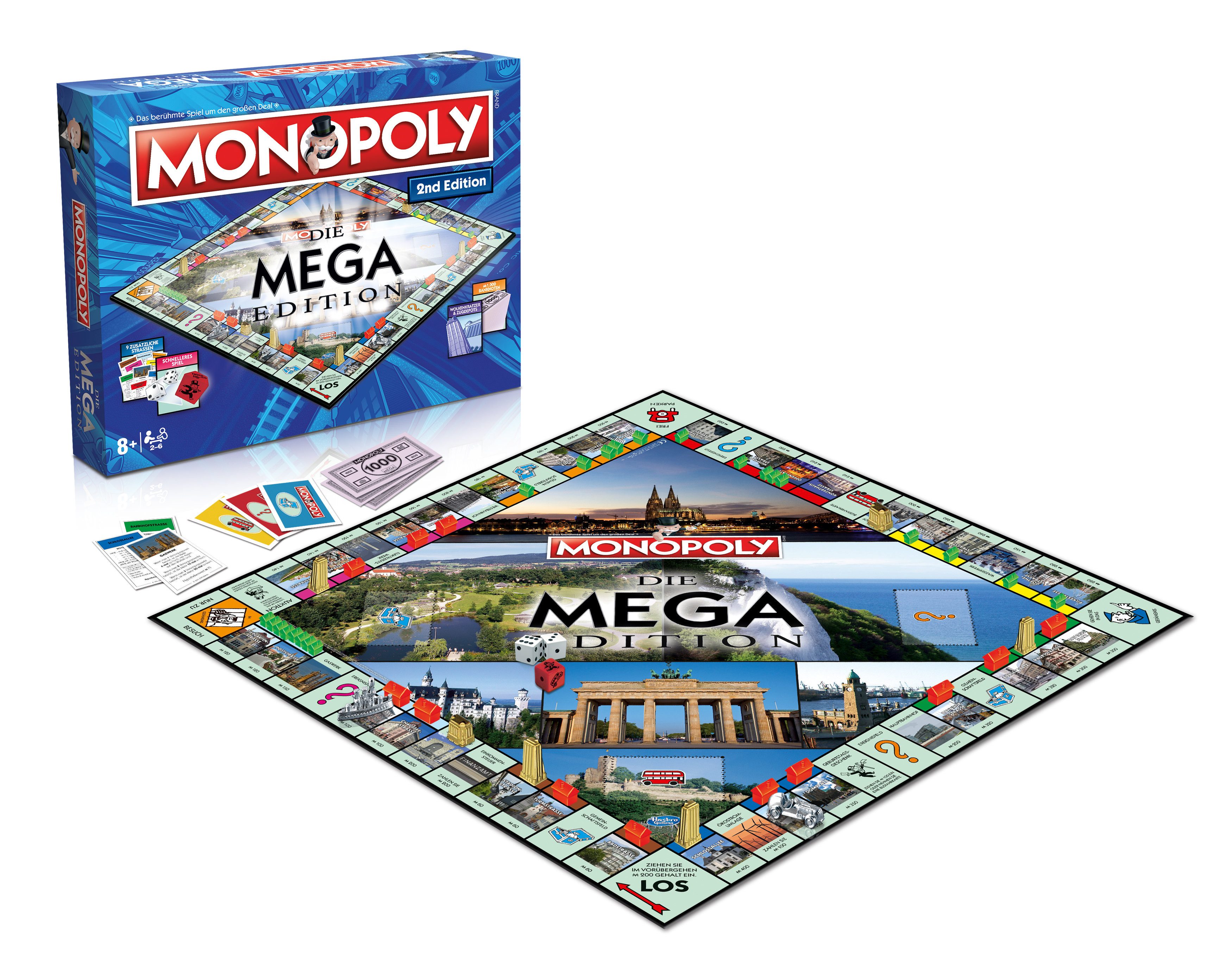 Winning Moves Spiel Monopoly Mega 2nd Edition, Brettspiel, mit Tempowürfel