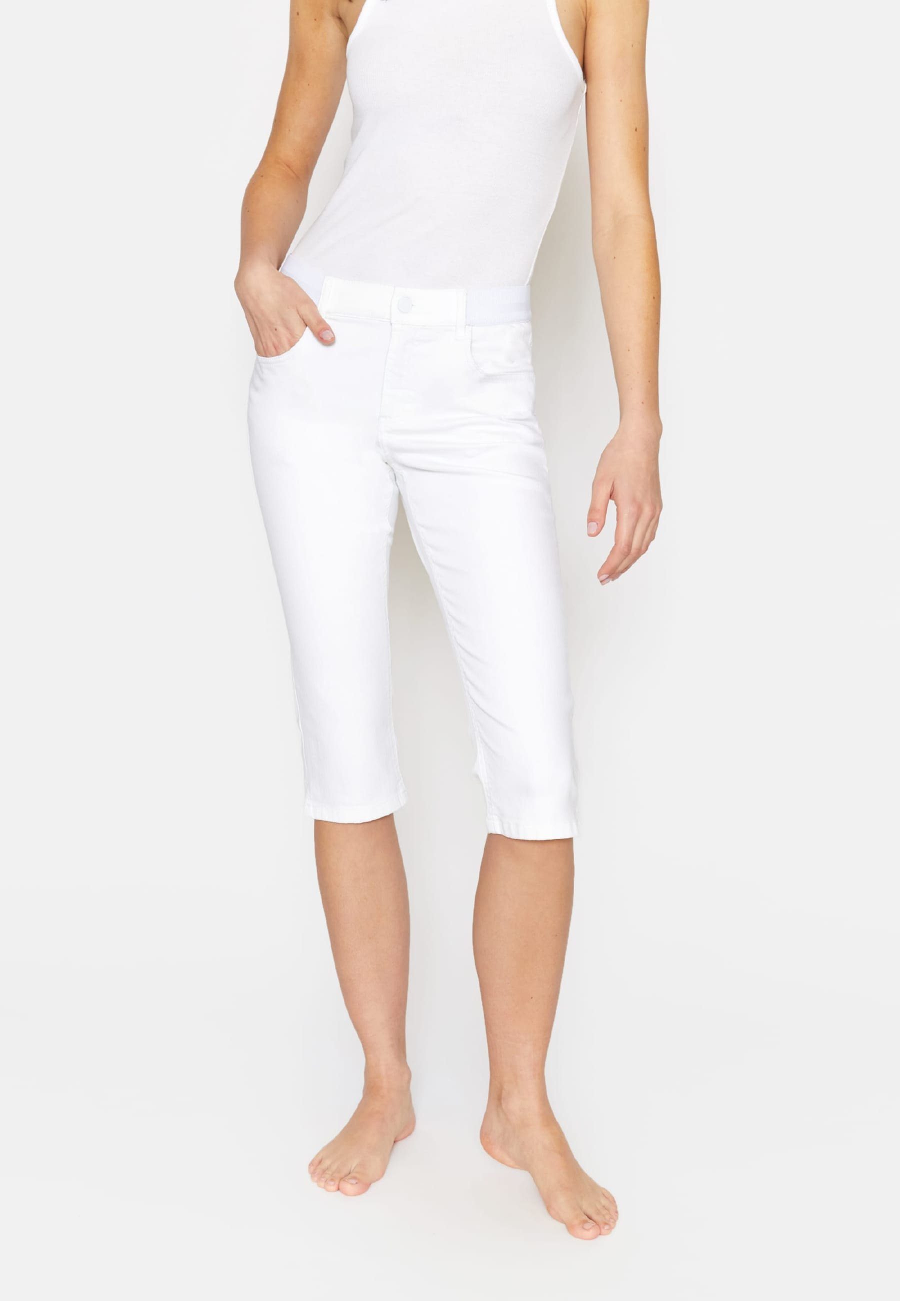 mit Jeans weiß Onesize Dehnbund-Jeans ANGELS Design Capri klassischem Kurze