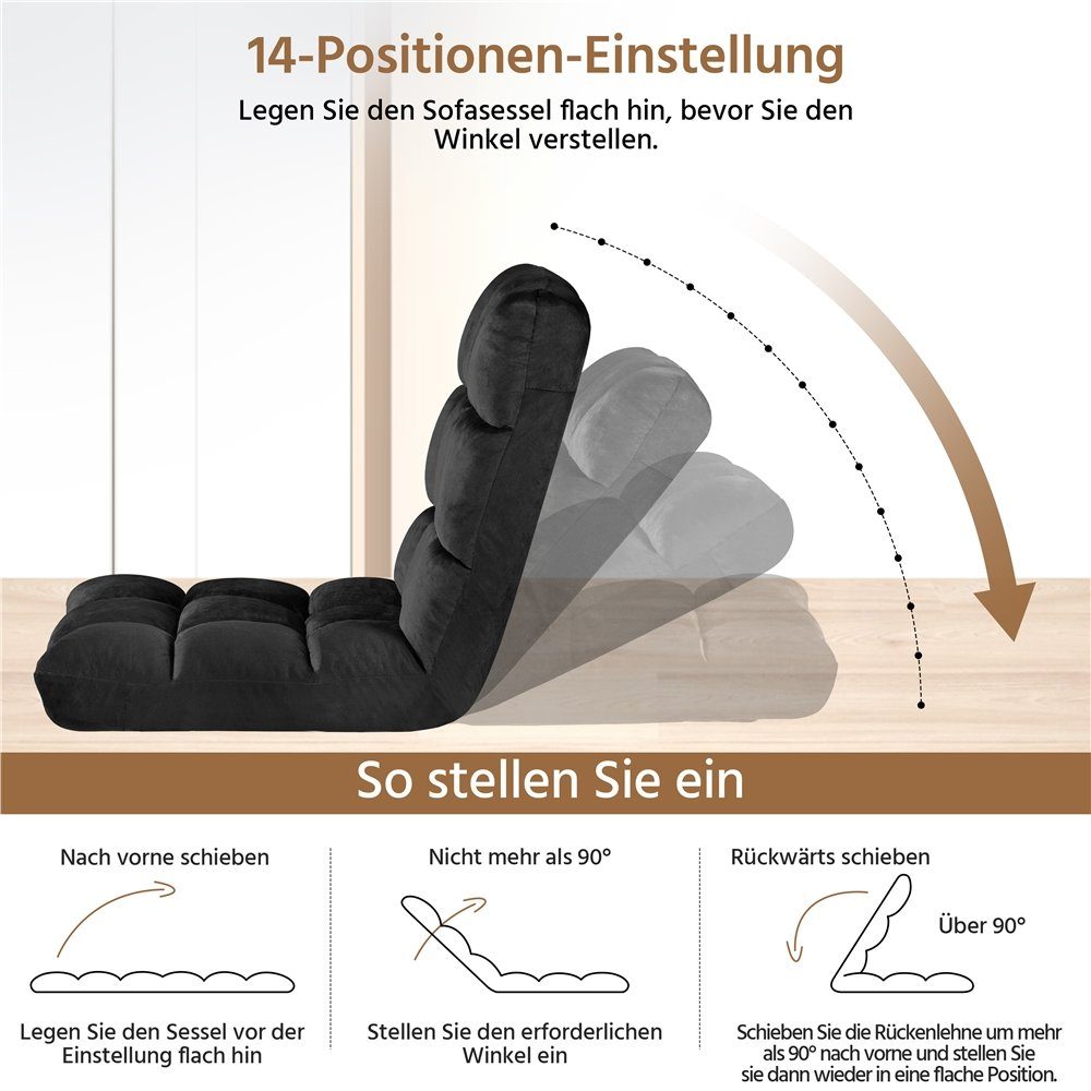 Yaheetech Bodenkissen mit 14-stufig verstellbarer Rückenlehne, gepolsterter Bodensessel, klappbar – Bild 5 von 5