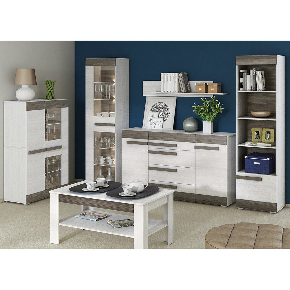 Lomadox Wohnzimmer-Set BENEVENTO-131, (Mega-Spar-Set, 6-St., 6-tlg), Wohnzimmer Set in Schneekiefer Nb. mit Absetzungen in Grau