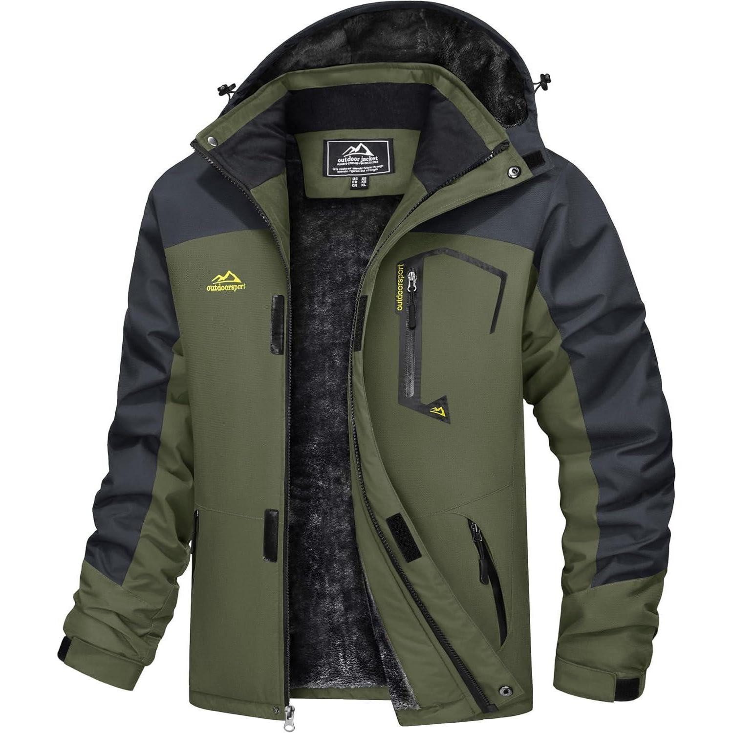 TACVASEN Winterjacke Herren Winterjacke Wasserdicht Winddicht Fleece Kapuze S Armeegrün