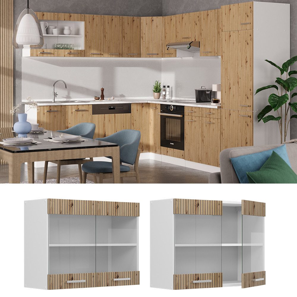Vicco Glashängeschrank R-Line, Artisan-Eiche/Weiß, 80 cm günstig online kaufen