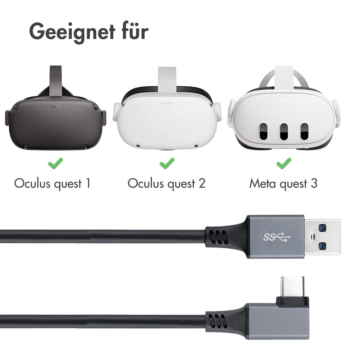 imoshion imoshion Oculus Quest 1 & 2 en Meta Quest 3 Link Kabel - 5 Meter - Sch USB-Kabel – Bild 5 von 5