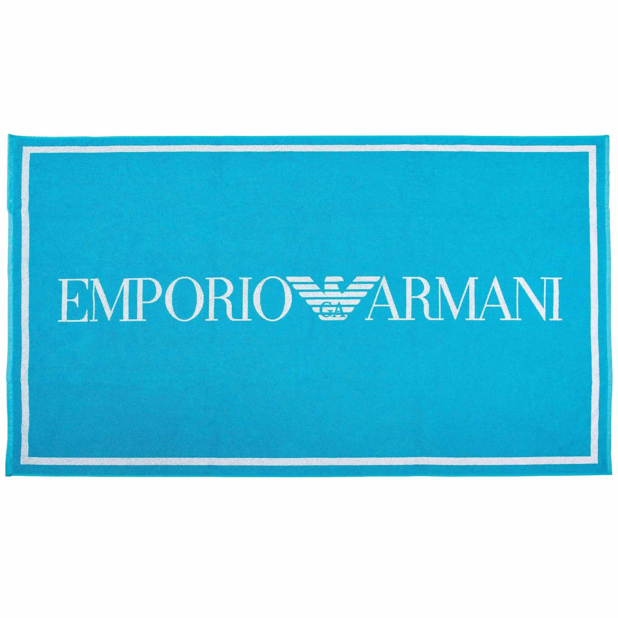 Emporio Armani Strandtücher Unisex Strandtuch - Badetuch, Logo, Baumwolle, Frottier Türkis