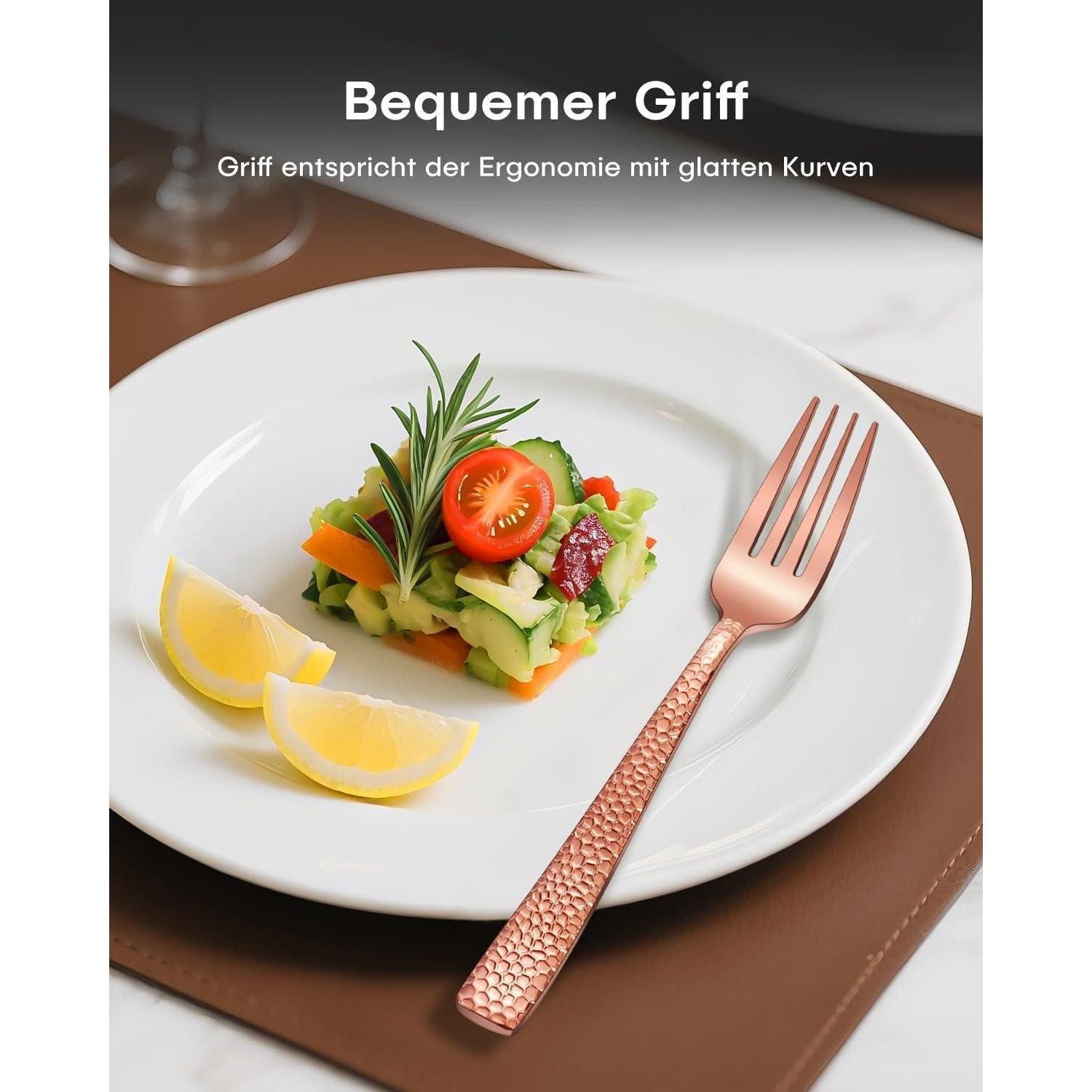 LuxusKollektion Salatbesteck Besteck 30teilig 30 Teiliges Roségold–quadratischer Griff