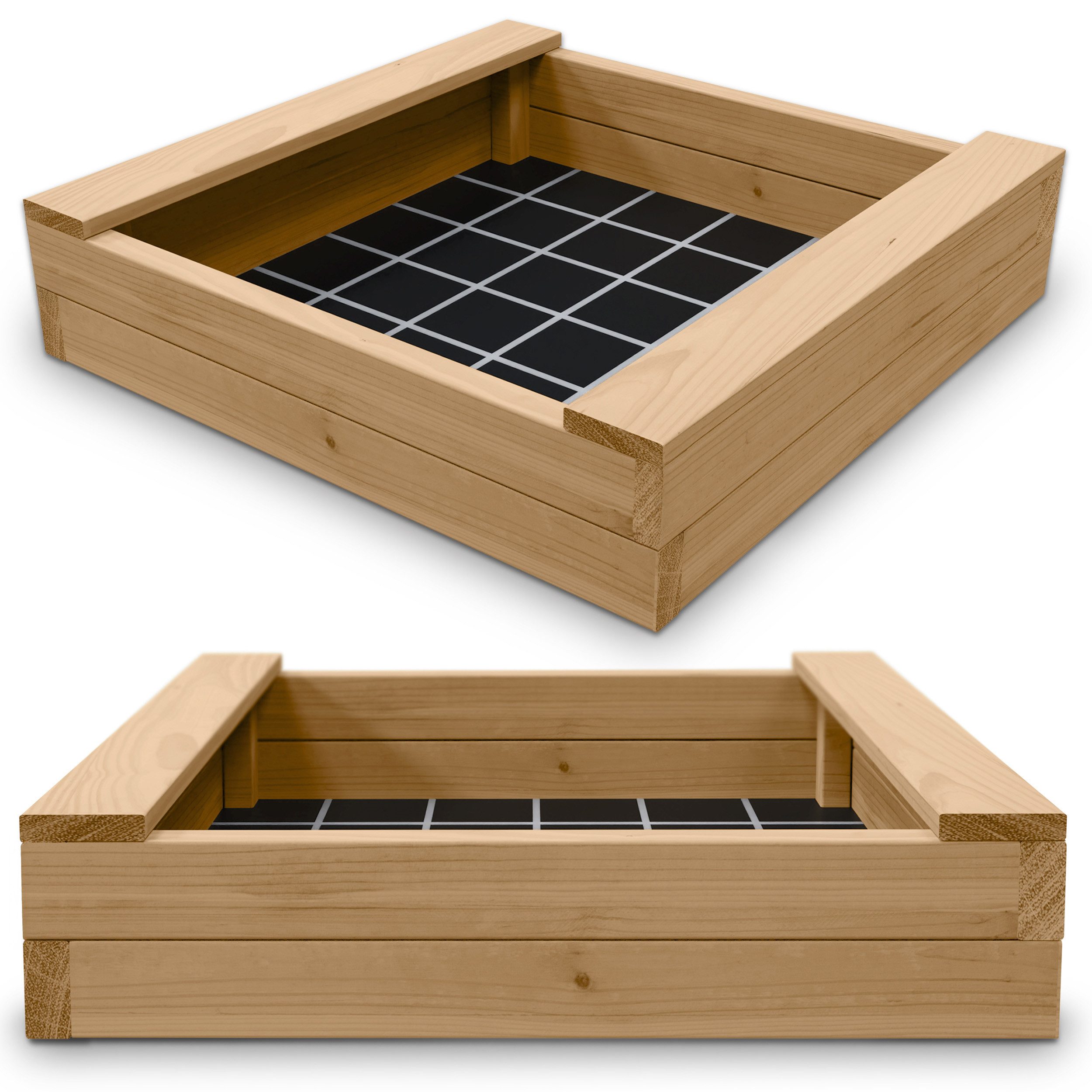 Gartenwelt Riegelsberger Sandkasten BULLE Sandkasten aus Lärche natur 45 mm inkl. Sitzbretter Bodenplane